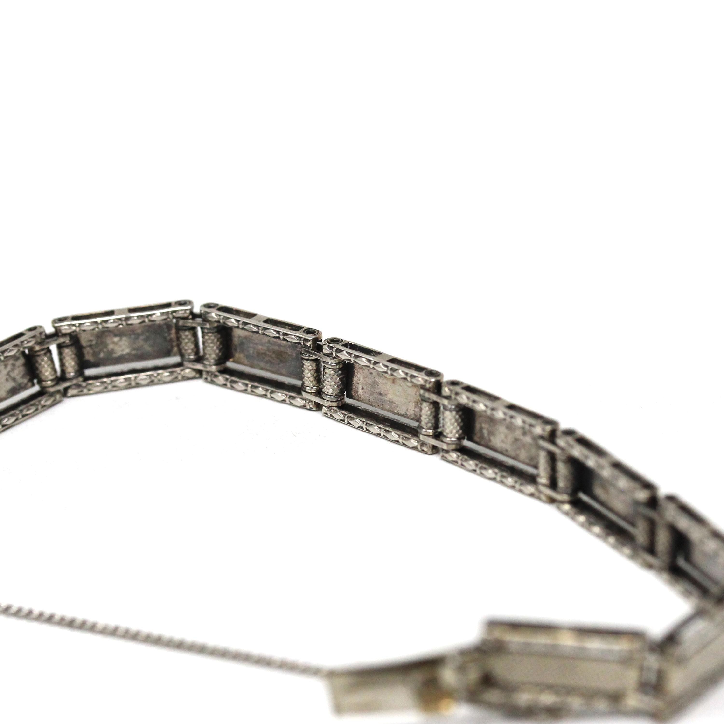 Vintage Panel Bracelet - Retro Sterling Silver Rectangular Textured Links - Circa 1960s Era Statement Fashion Accessory Marked Wells Jewelry