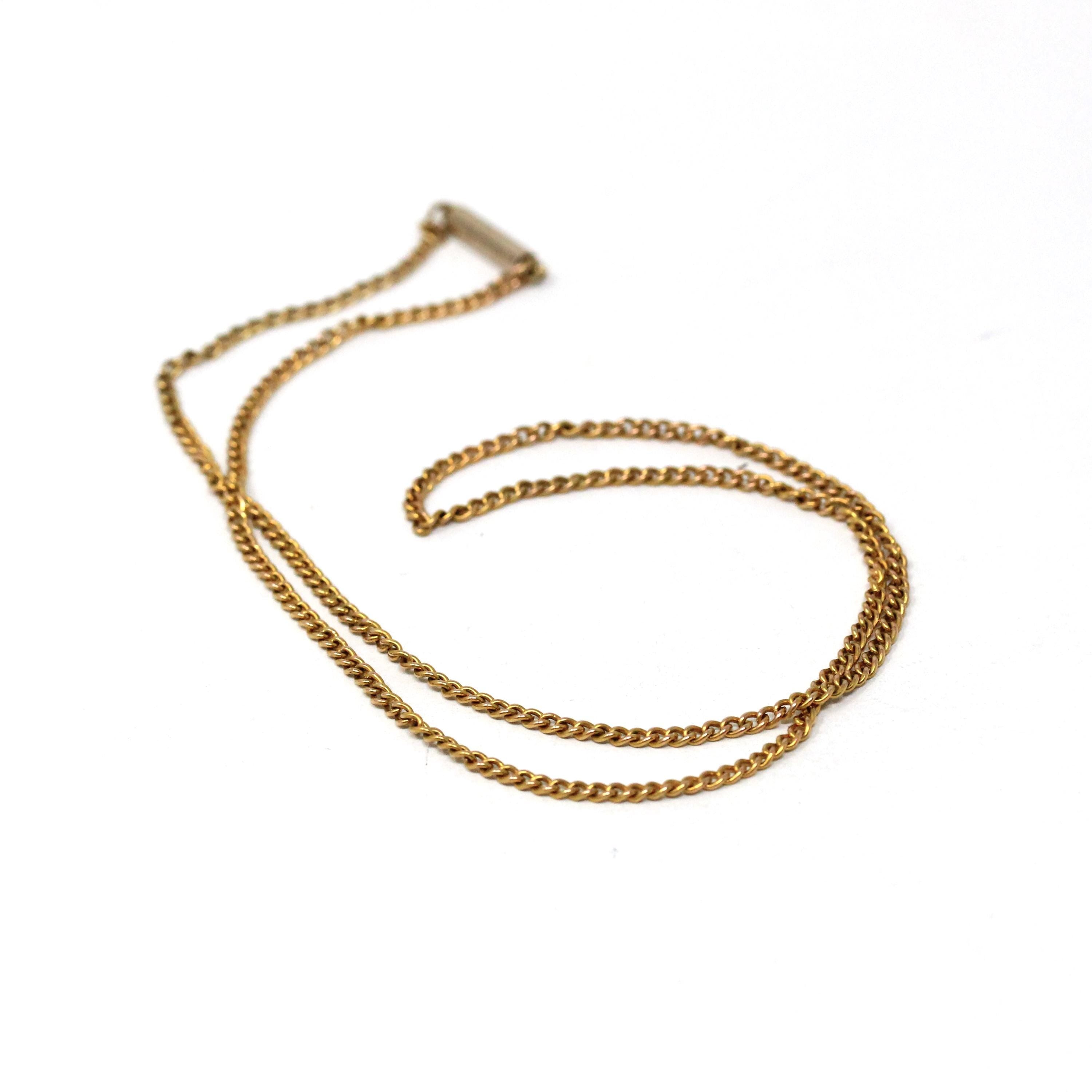 Vintage Curb Chain - Mid Century 9ct Yellow Gold 17 Inches Fashion Accessory Necklace - Vintage Circa 1940s Era Barrel Clasp Fine Jewelry