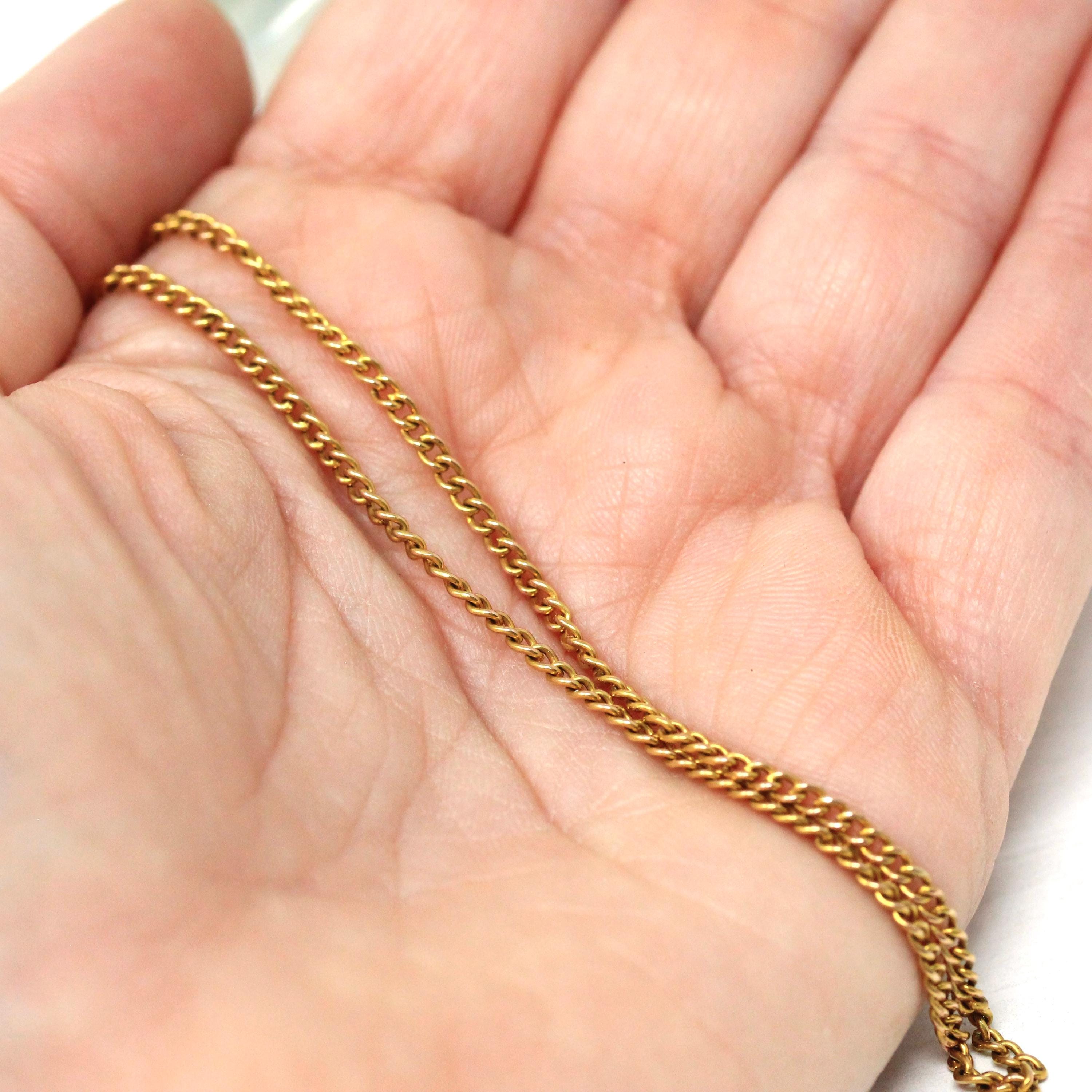 Vintage Curb Chain - Mid Century 9ct Yellow Gold 17 Inches Fashion Accessory Necklace - Vintage Circa 1940s Era Barrel Clasp Fine Jewelry