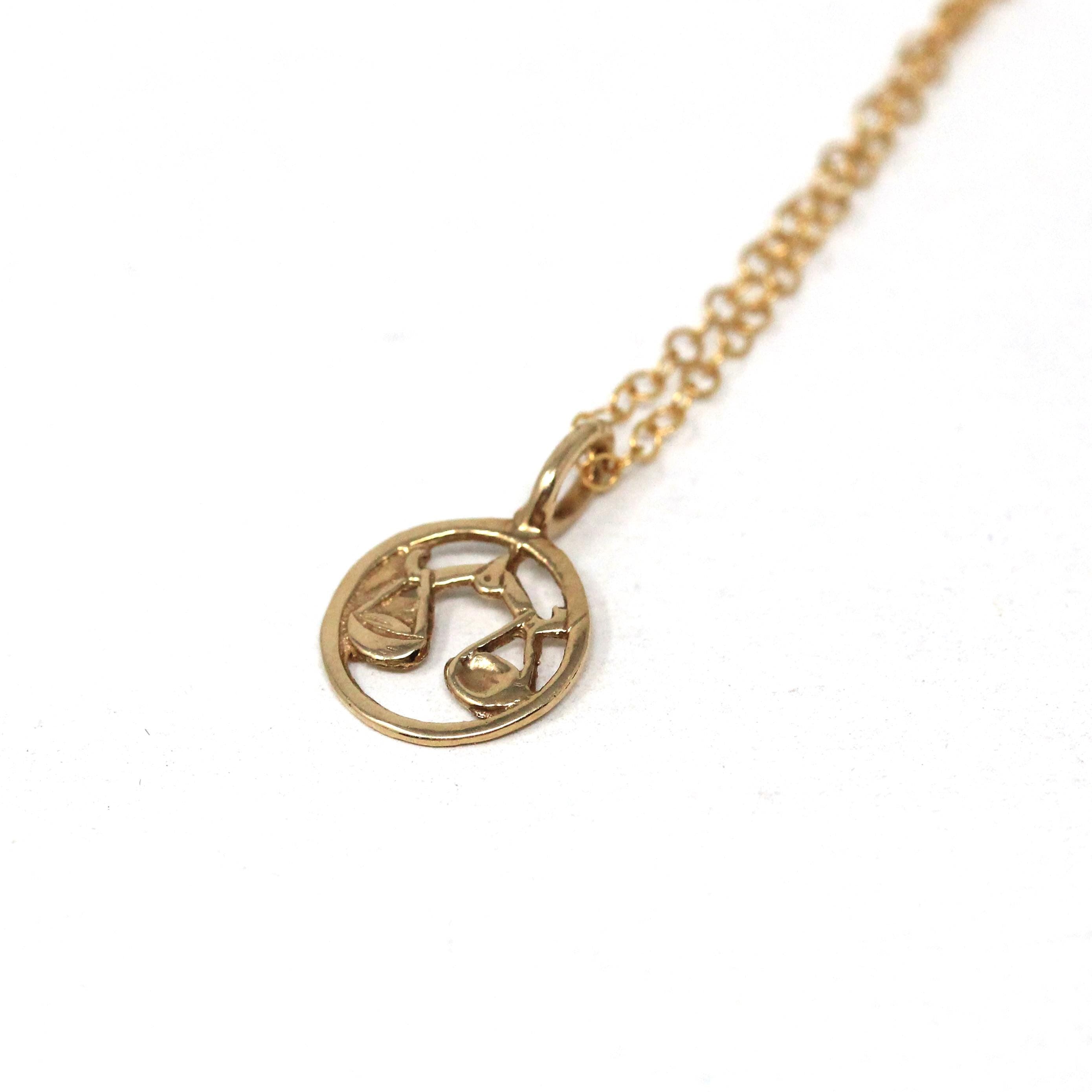 Estate Libra Charm - Modern 14k Yellow Gold Scales Astrological Sign Necklace Pendant - Circa 1990s Zodiac Celestial Air Element 90s Jewelry