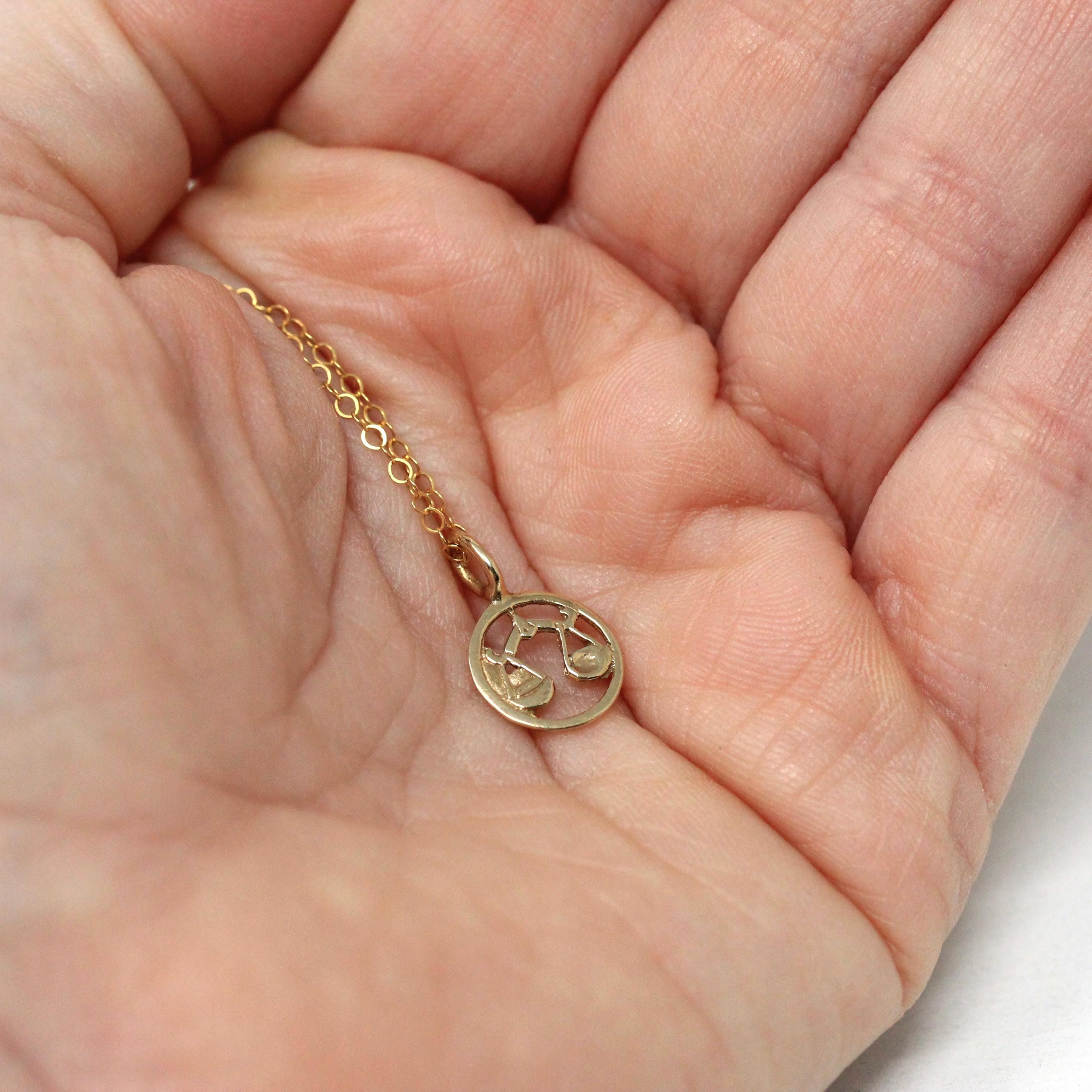 Estate Libra Charm - Modern 14k Yellow Gold Scales Astrological Sign Necklace Pendant - Circa 1990s Zodiac Celestial Air Element 90s Jewelry