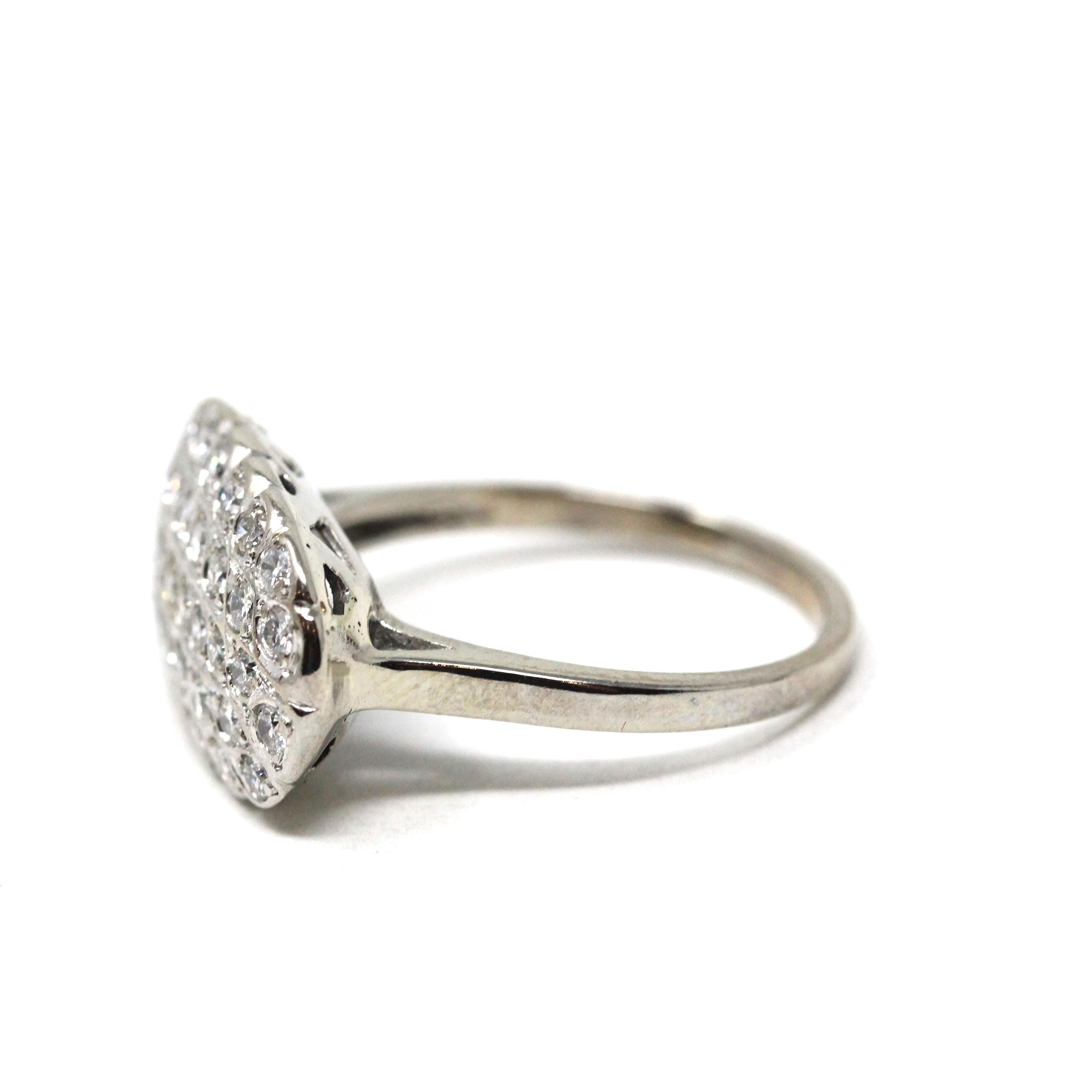 Diamond Princess Ring - Vintage 14k White Gold Natural .90 CTW Diamonds Statement - Mid Century 1950s Era Size 8 1/4 Cocktail Fine Jewelry