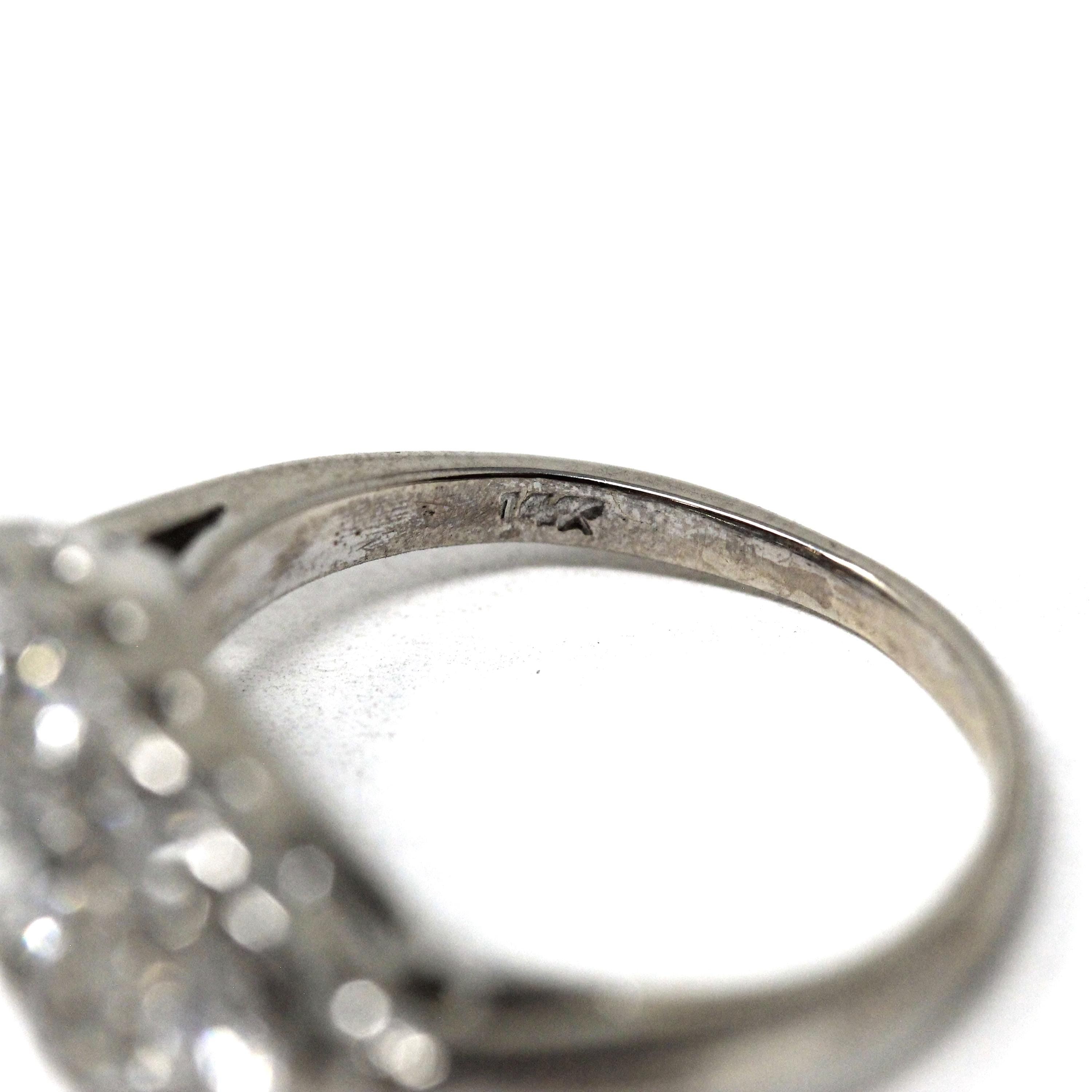 Mid Century Diamond Cluster Ring - 14k White Gold East West Princess Anniversary Statement - Vintage 1940s Cocktail Natural Gem Fine Jewelry