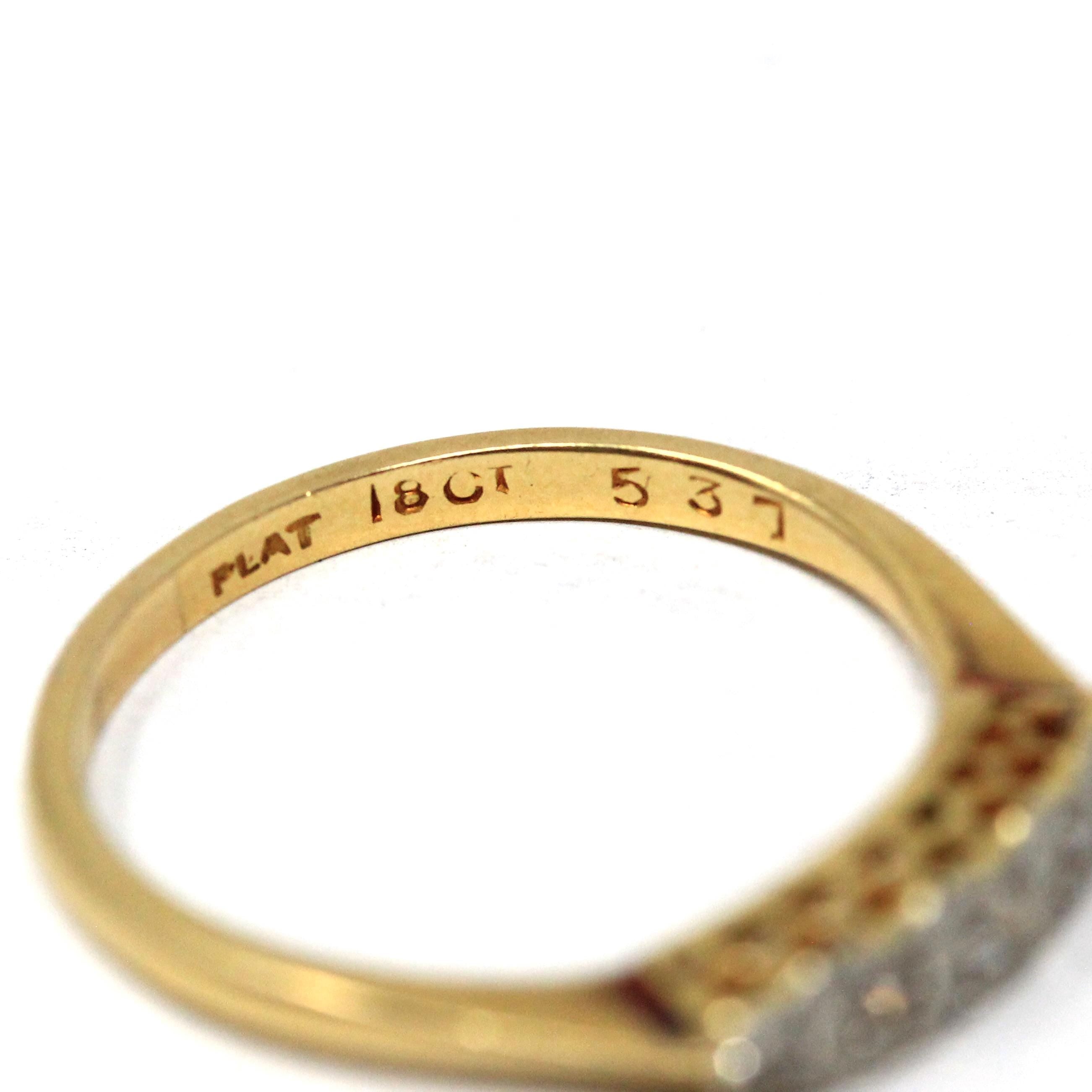 Diamond Wedding Band - Mid Century 18k Yellow Gold & Platinum Natural .13 CTW Gems - Circa 1940s Size 8 Fine Two Tone Bridal Band Jewelry