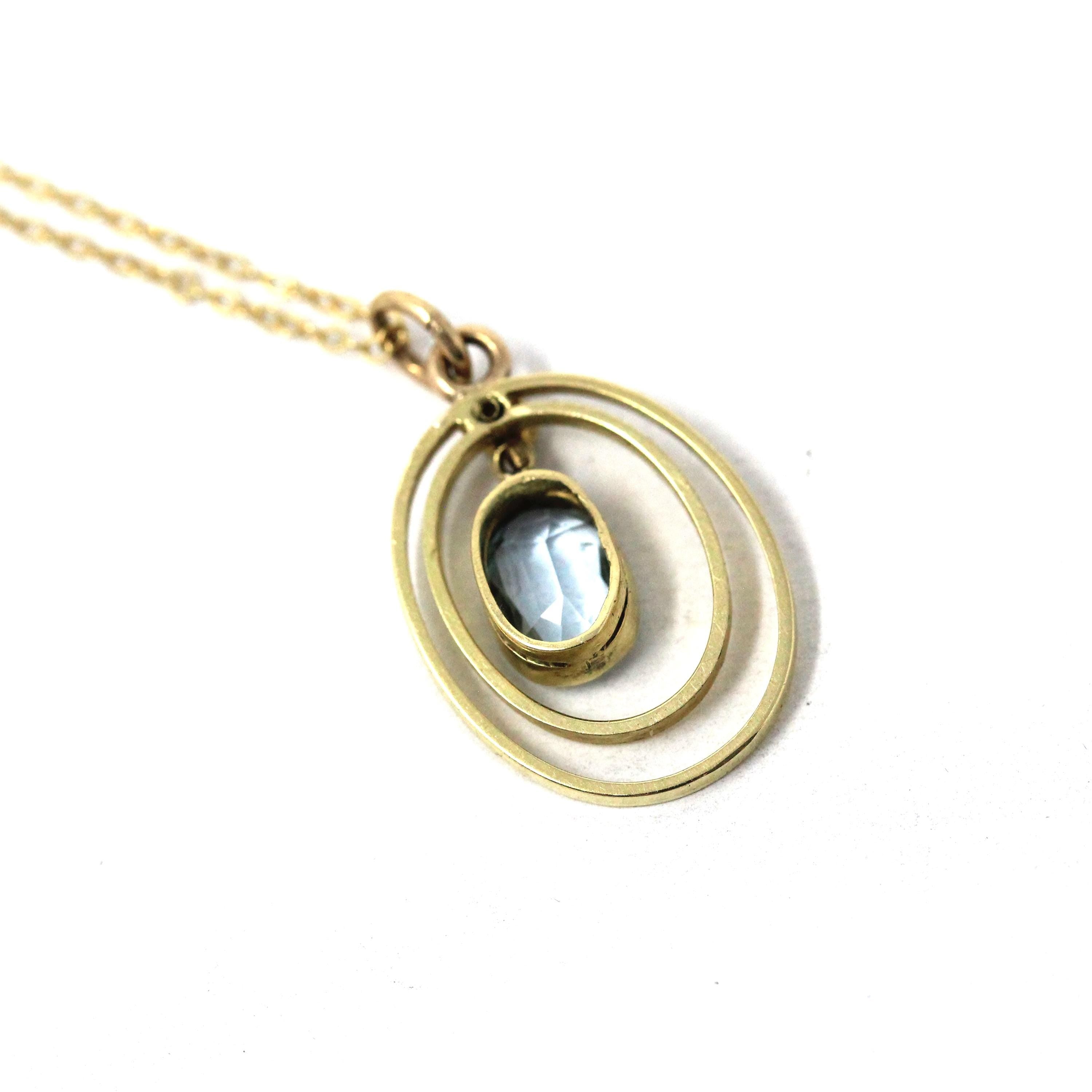 Antique Aquamarine Necklace - Edwardian 14k Yellow Gold Blue .80 CT Gem Oval Pendant - Circa 1910s Era Seed Pearl Fine Statement Jewelry