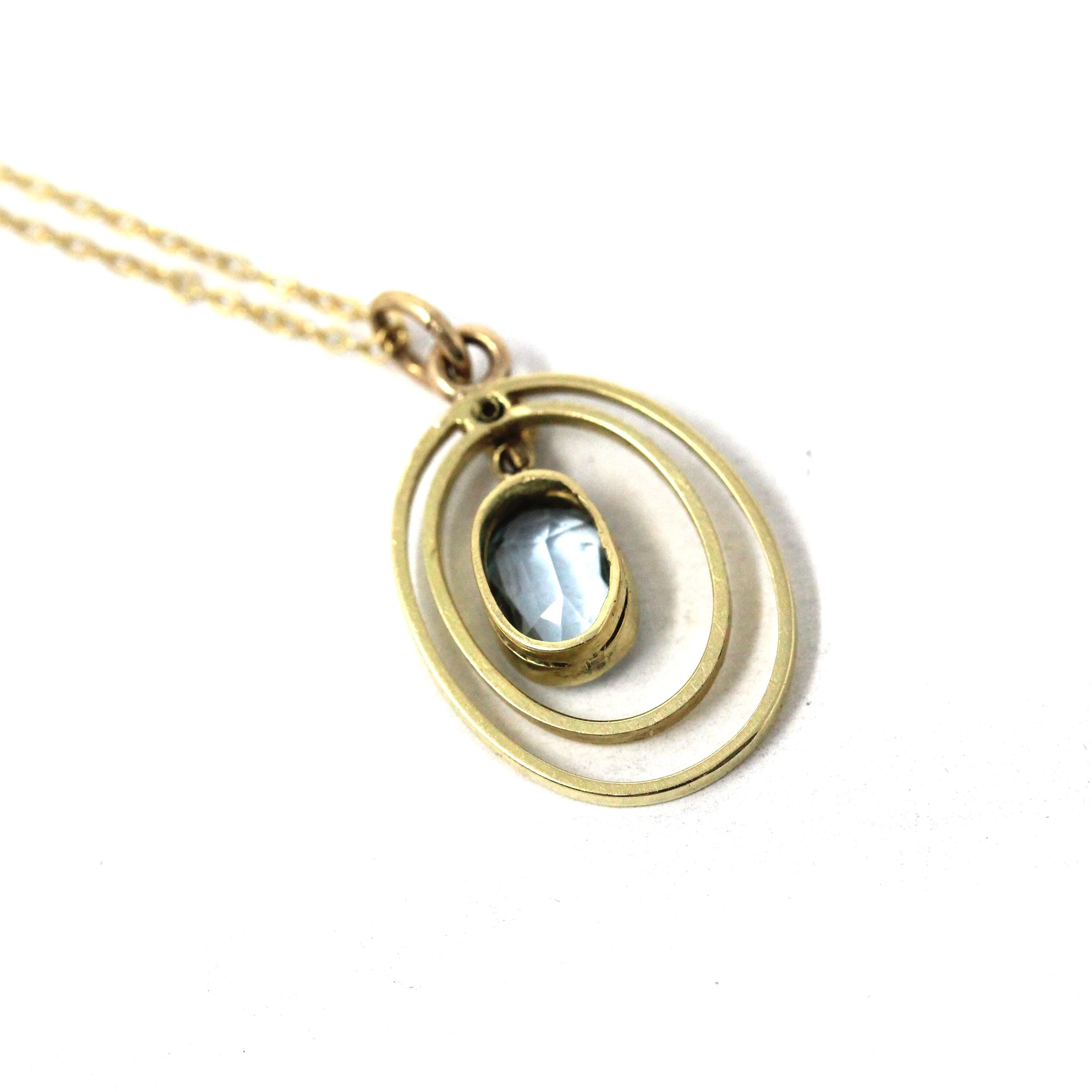 Antique Aquamarine Necklace - Edwardian 14k Yellow Gold Blue .80 CT Gem Oval Pendant - Circa 1910s Era Seed Pearl Fine Statement Jewelry