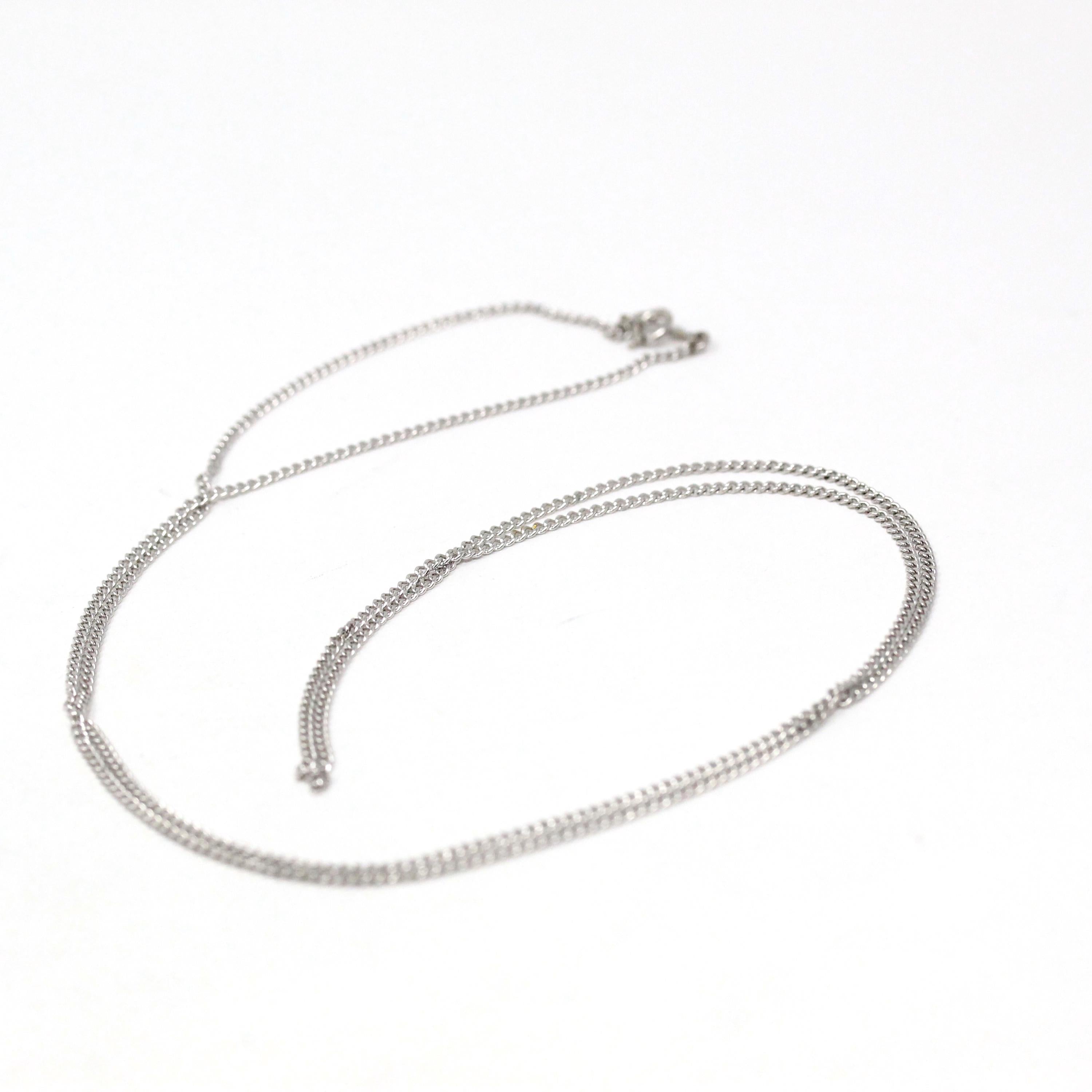 Vintage Chain Necklace - Retro 14k White Gold 24 Inch Spring Ring Clasp Curb Link Style - Circa 1960s Era Fine Unisex Mens Accessory Jewelry