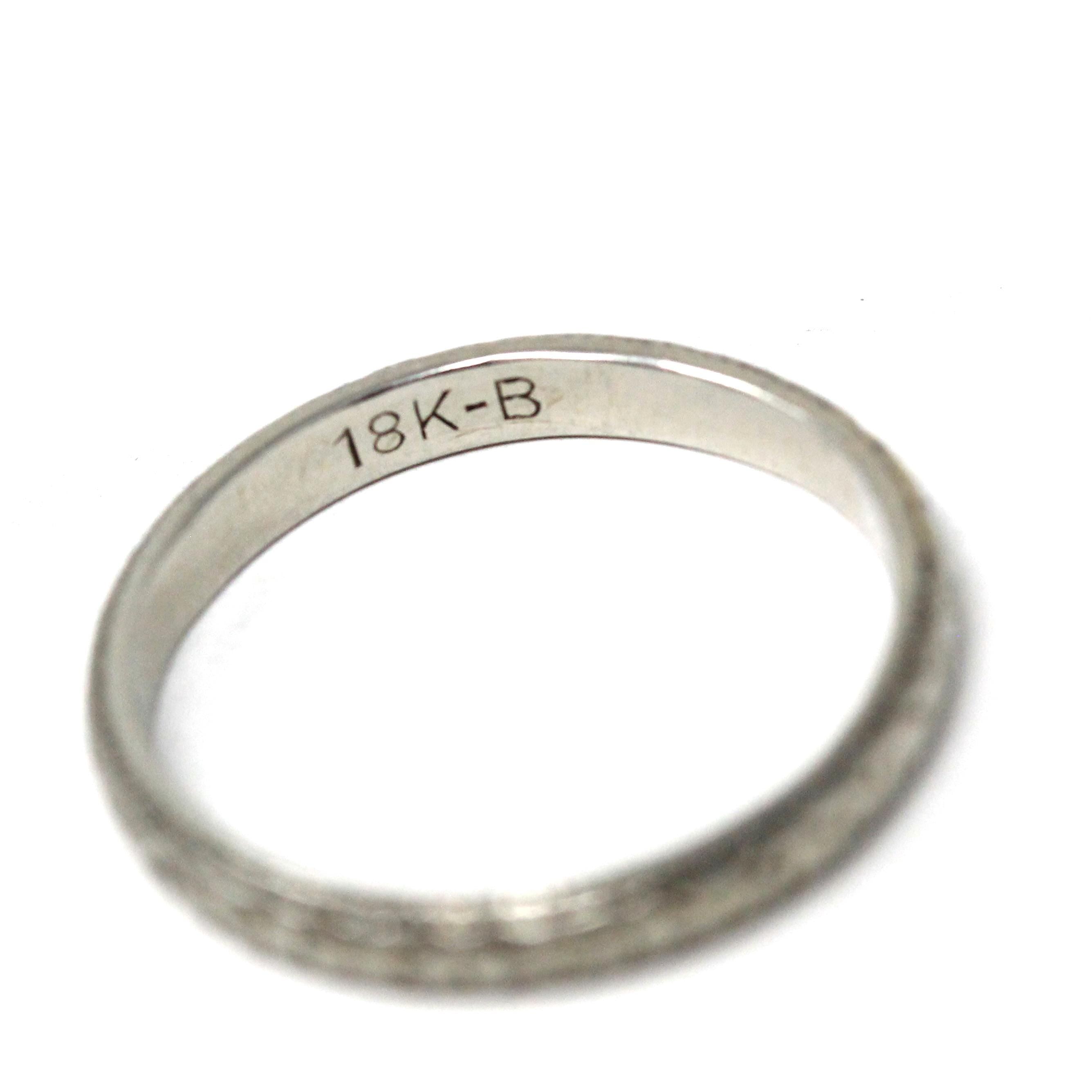 Antique Wedding Band - Art Deco Era 18k White Gold Eternity Design Ring - Vintage Circa 1930s Size 5 1/4 Stacking Bridal Fine Unisex Jewelry