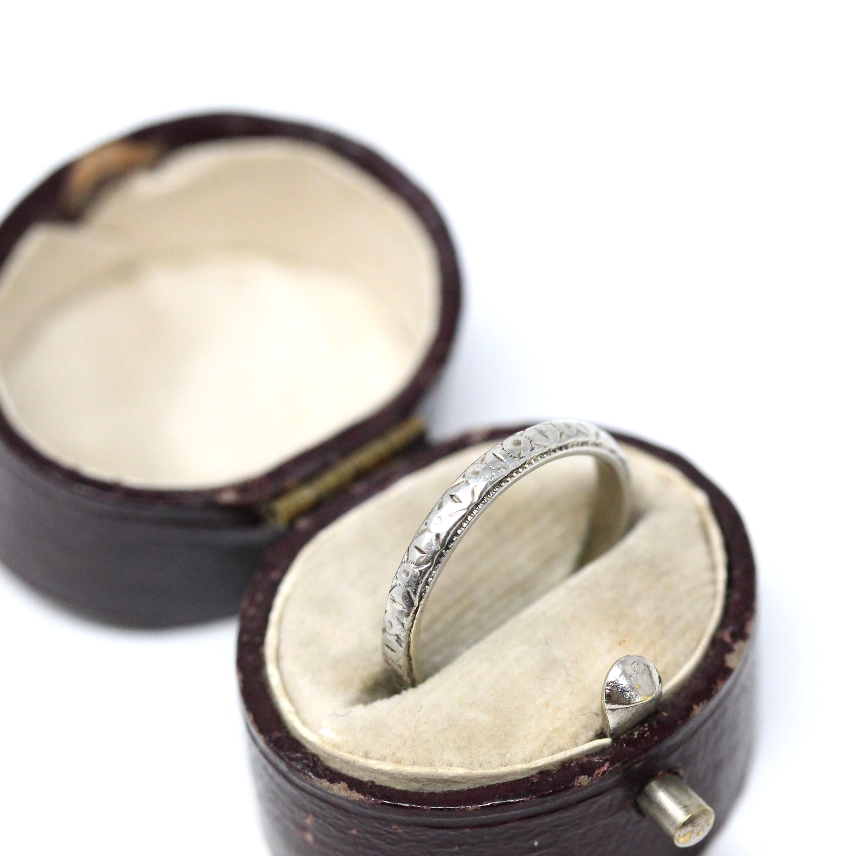 Antique Wedding Band - Art Deco Era 18k White Gold Eternity Design Ring - Vintage Circa 1930s Size 5 1/4 Stacking Bridal Fine Unisex Jewelry