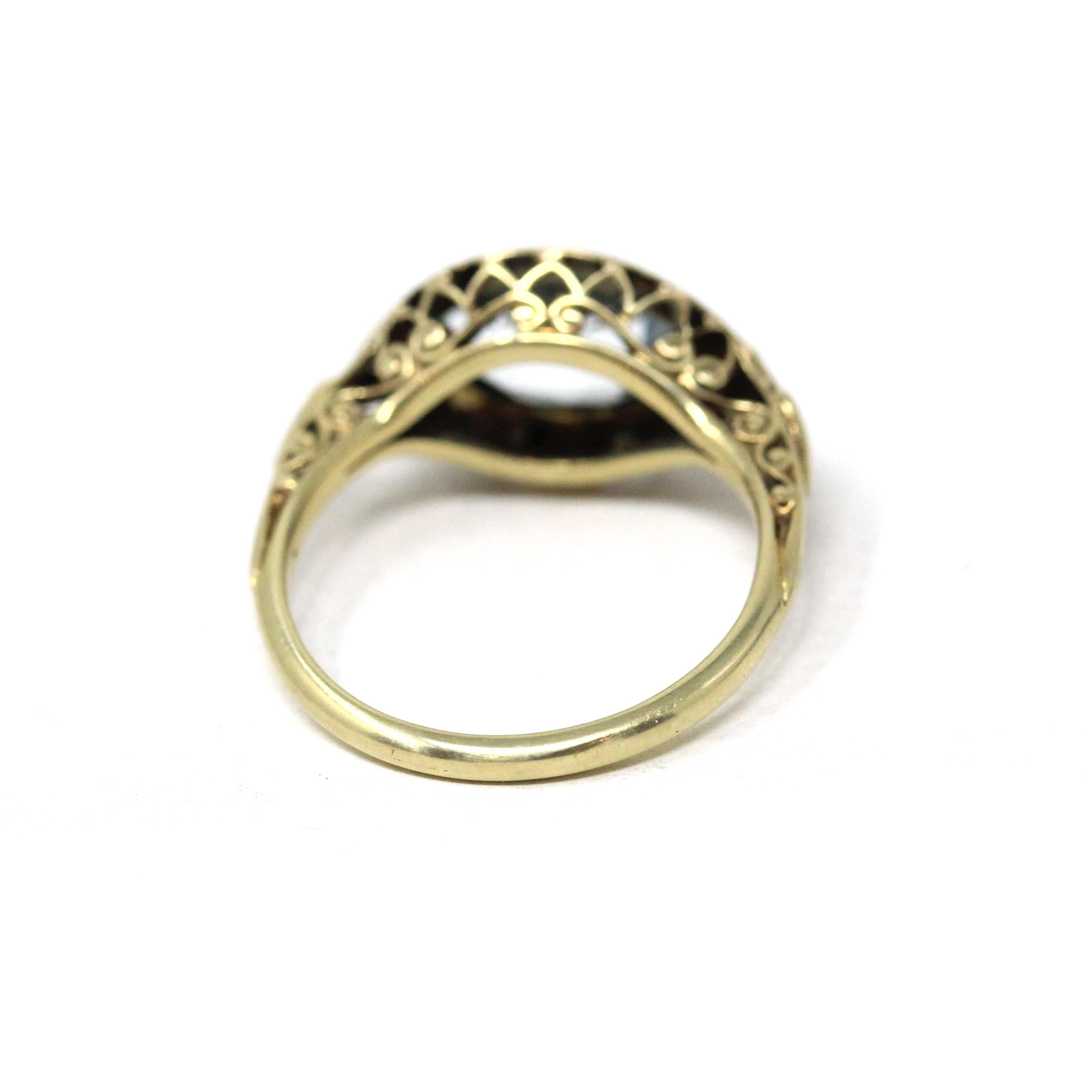 Vintage Aquamarine Ring - Art Deco 14k Yellow Gold East West Marquise Cut Light Blue Gem - Circa 1930s Era Size 5 3/4 Fine Statement Jewelry