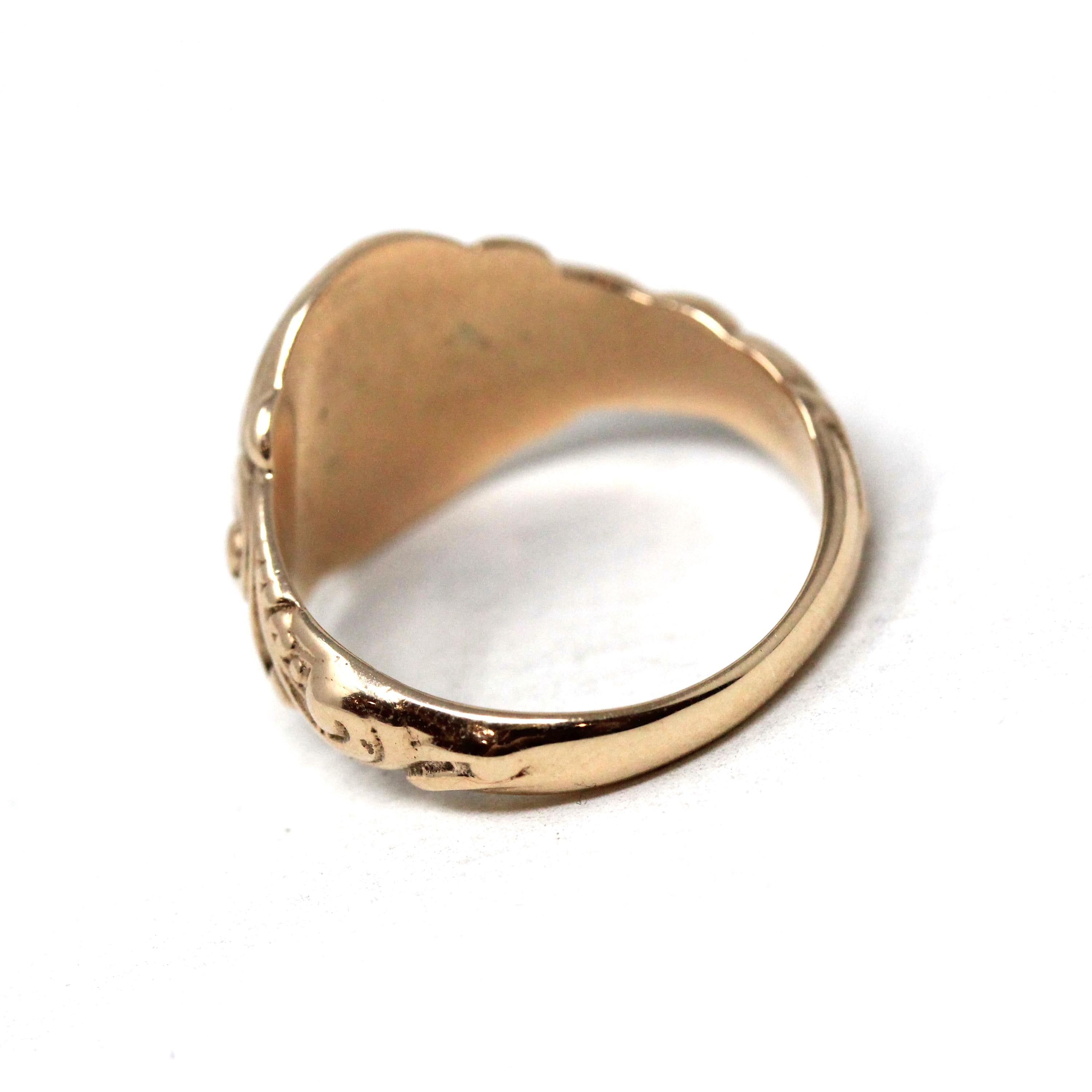 Edwardian Signet Ring - Antique 10k Rosy Yellow Gold JAK Engraved Monogram Initials - Art Nouveau 1910s Era Size 6 1/2 Fine Scroll Jewelry