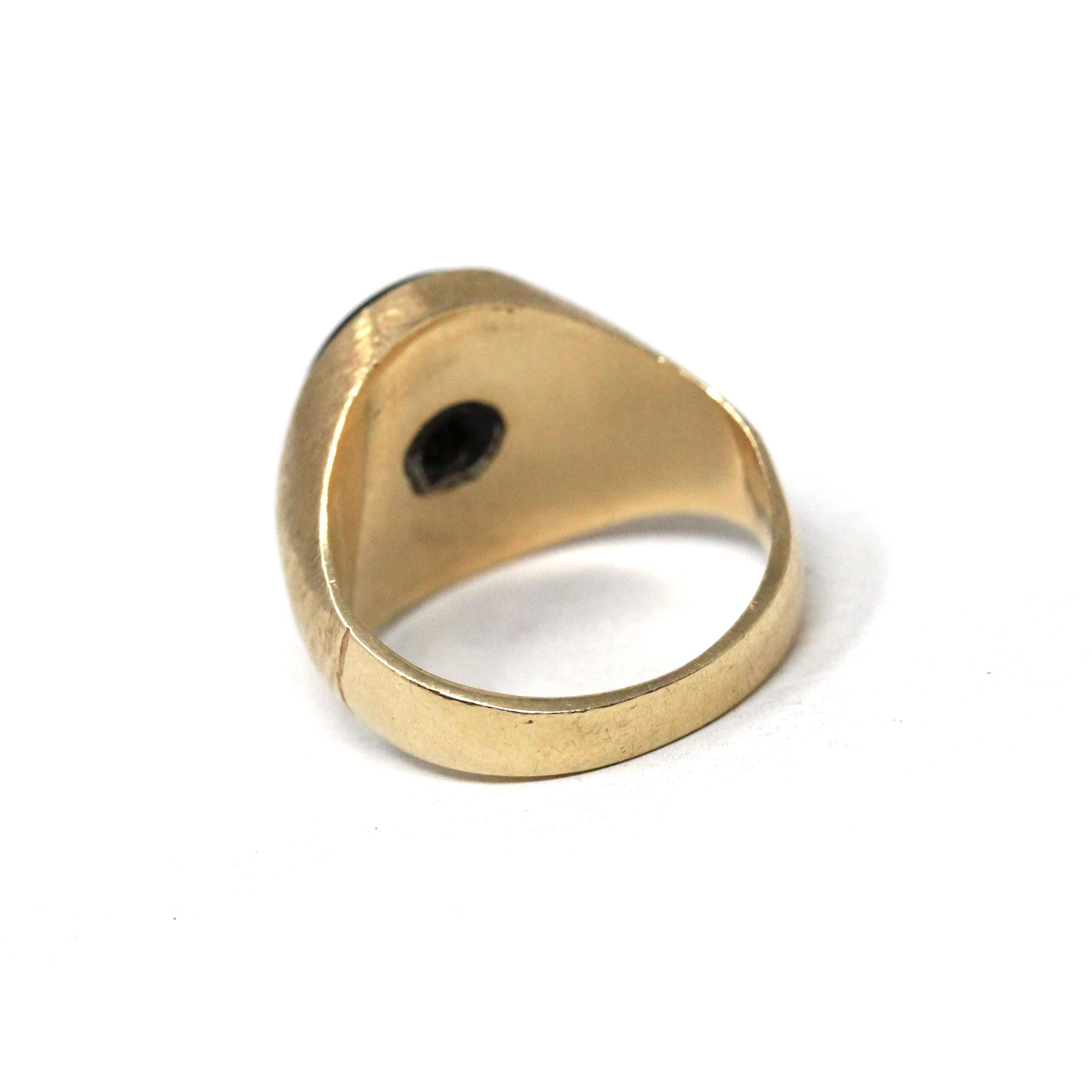 Vintage Onyx Ring - Retro 10k Yellow Gold Black Oval Gemstone & Diamond Statement - Circa 1960s Era Size 7 1/4 Two Tone Fine 60s Jewelry