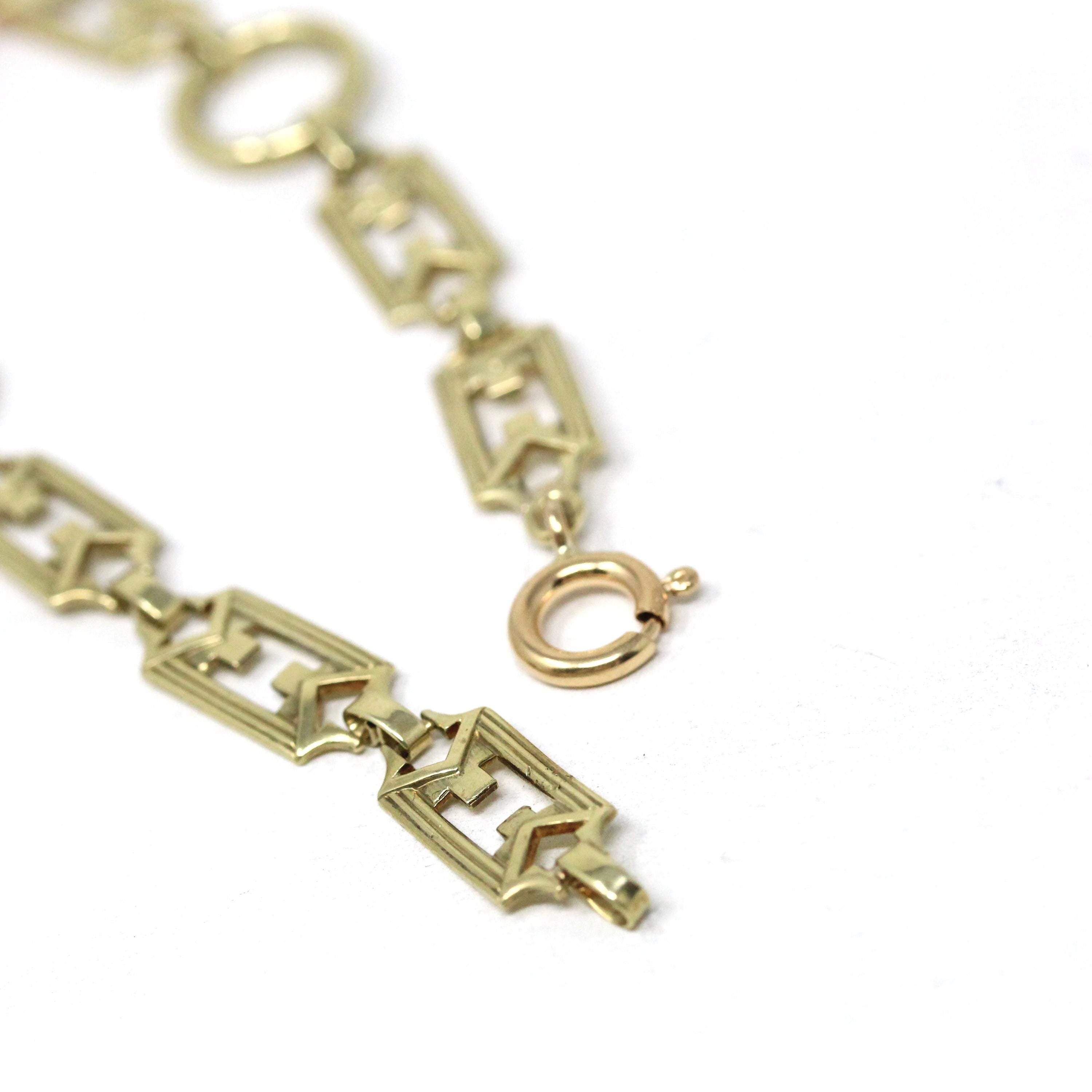 Art Deco Carnelian Bracelet - Antique 14k Yellow Gold Floral Bird Carved Natural Gem - Circa 1920s Era Panel Link Fashion Accessory Jewelry