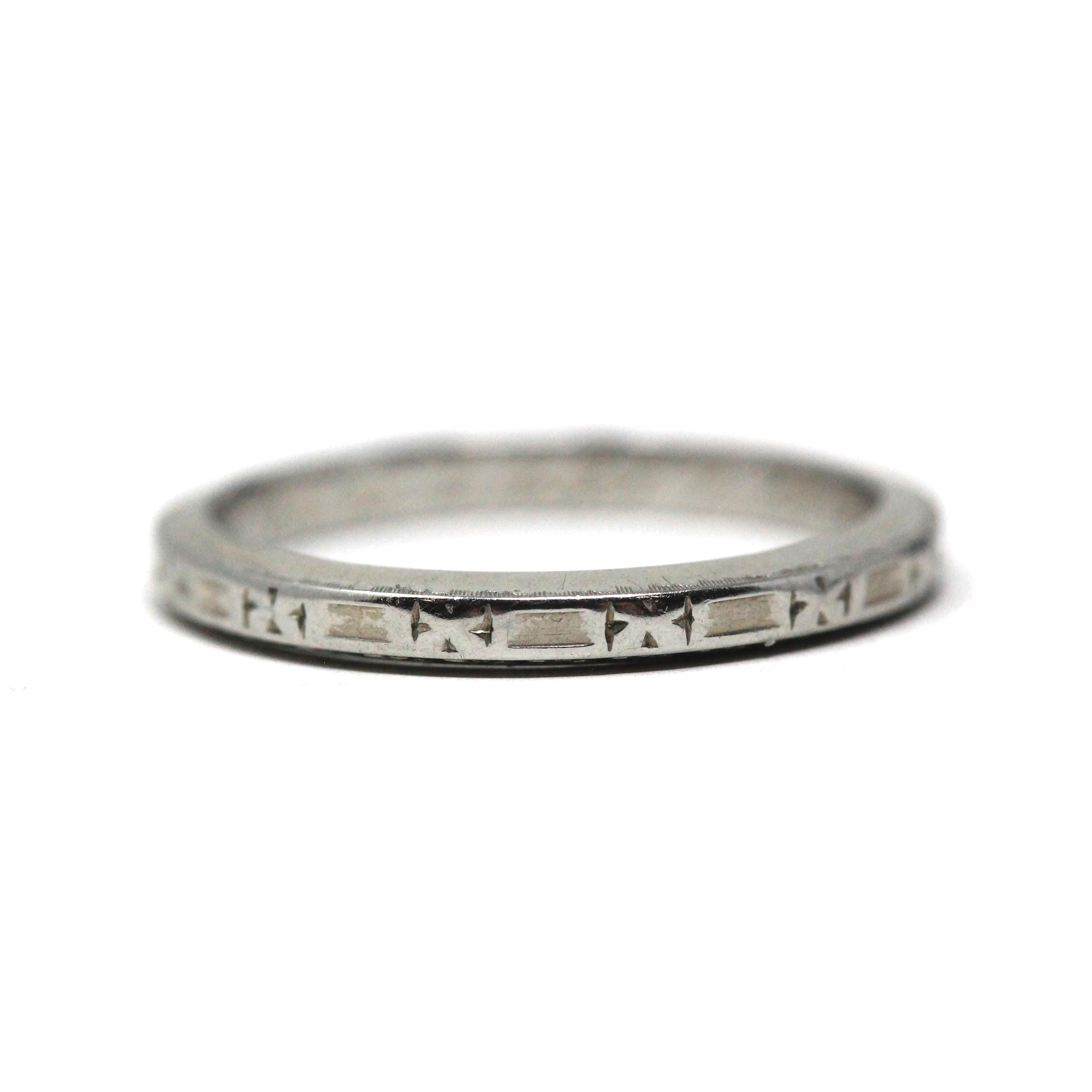 Vintage Wedding Band - Art Deco 18k White Gold Byard F Brogan Inscribed Eternity Ring - Dated 1935 Size 5 Bridal Unisex Fine 30s Era Jewelry