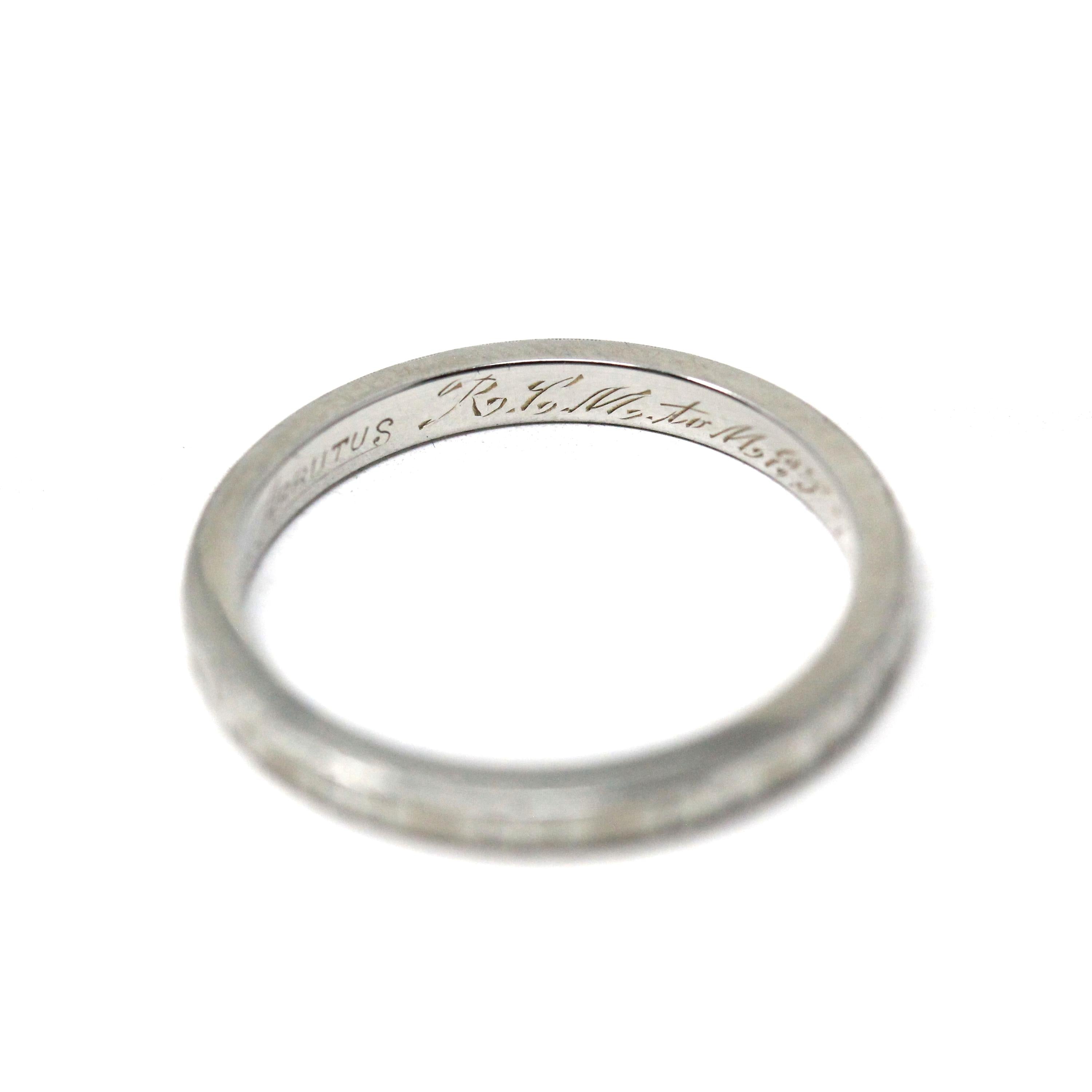 Vintage Wedding Band - Art Deco 18k White Gold Byard F Brogan Inscribed Eternity Ring - Dated 1935 Size 5 Bridal Unisex Fine 30s Era Jewelry