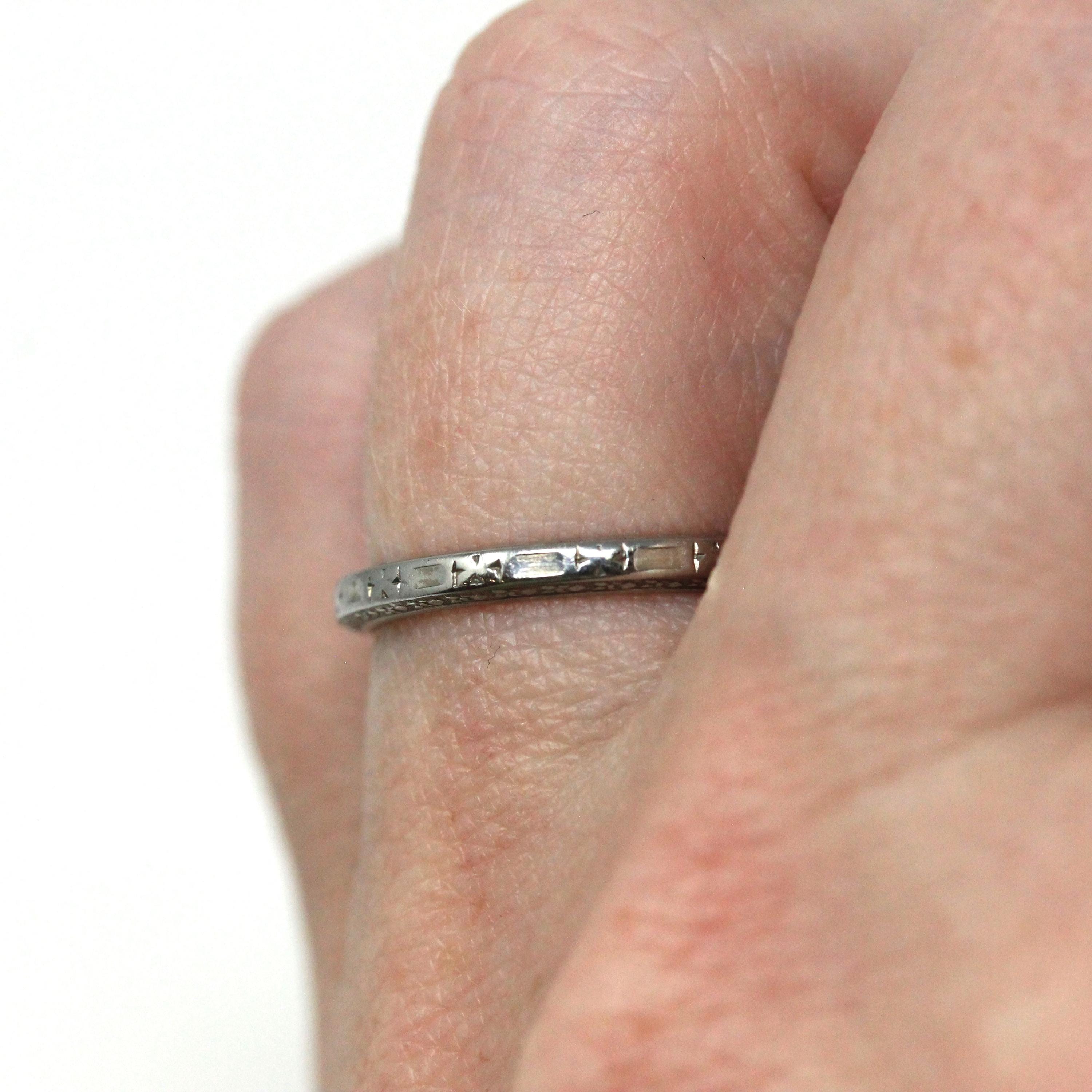 Vintage Wedding Band - Art Deco 18k White Gold Byard F Brogan Inscribed Eternity Ring - Dated 1935 Size 5 Bridal Unisex Fine 30s Era Jewelry