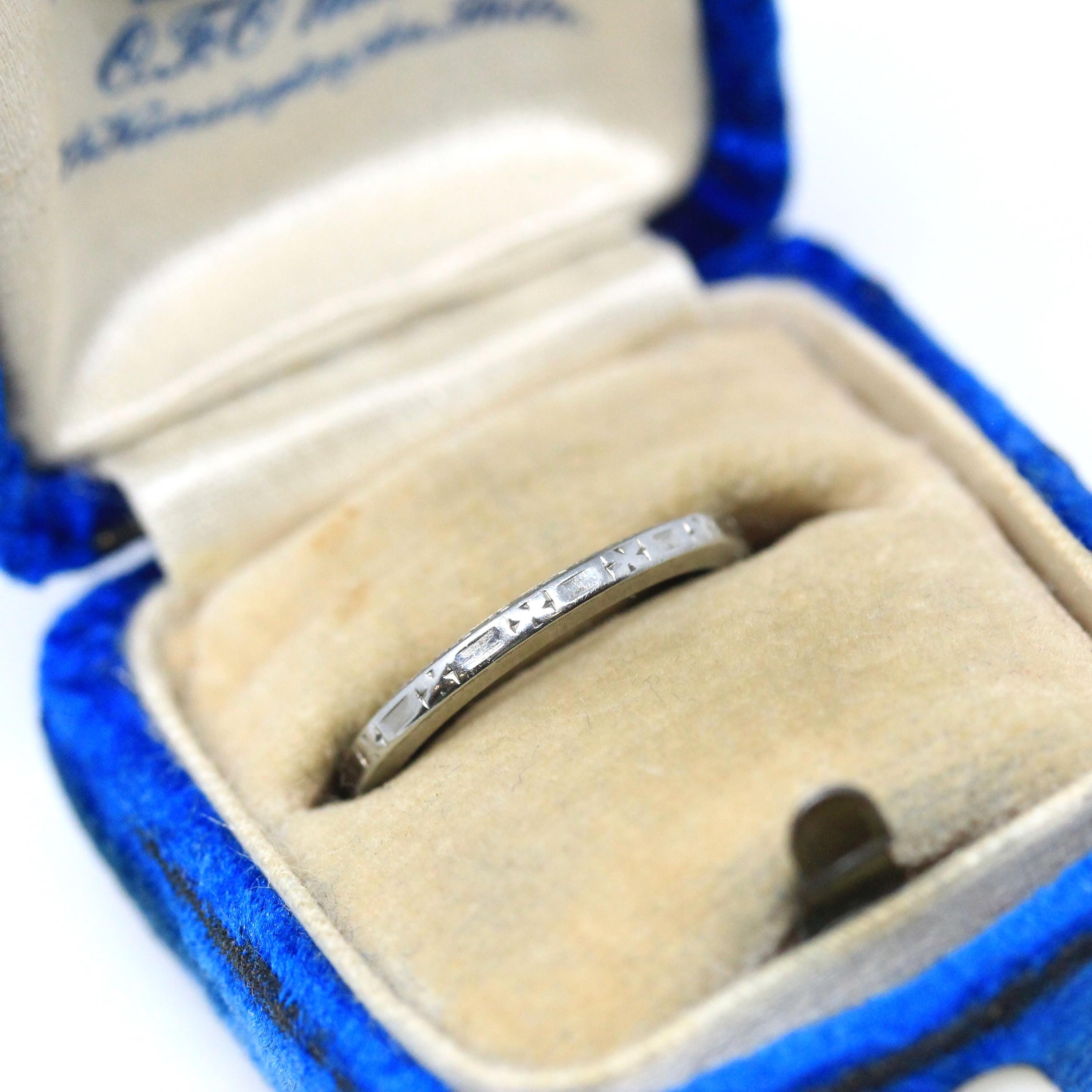 Vintage Wedding Band - Art Deco 18k White Gold Byard F Brogan Inscribed Eternity Ring - Dated 1935 Size 5 Bridal Unisex Fine 30s Era Jewelry