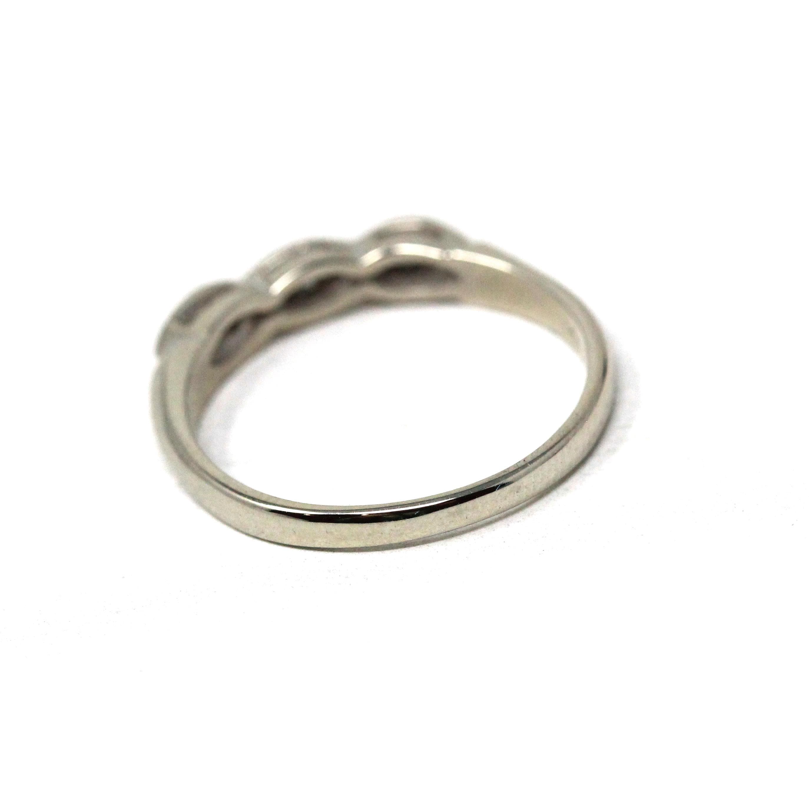 Mid Century Diamond Band - Vintage 14k White Gold 0.07 CTW Wedding Ring - Circa 1950s Era Size 6 1/4 Stacking Textured Fine Bridal Jewelry