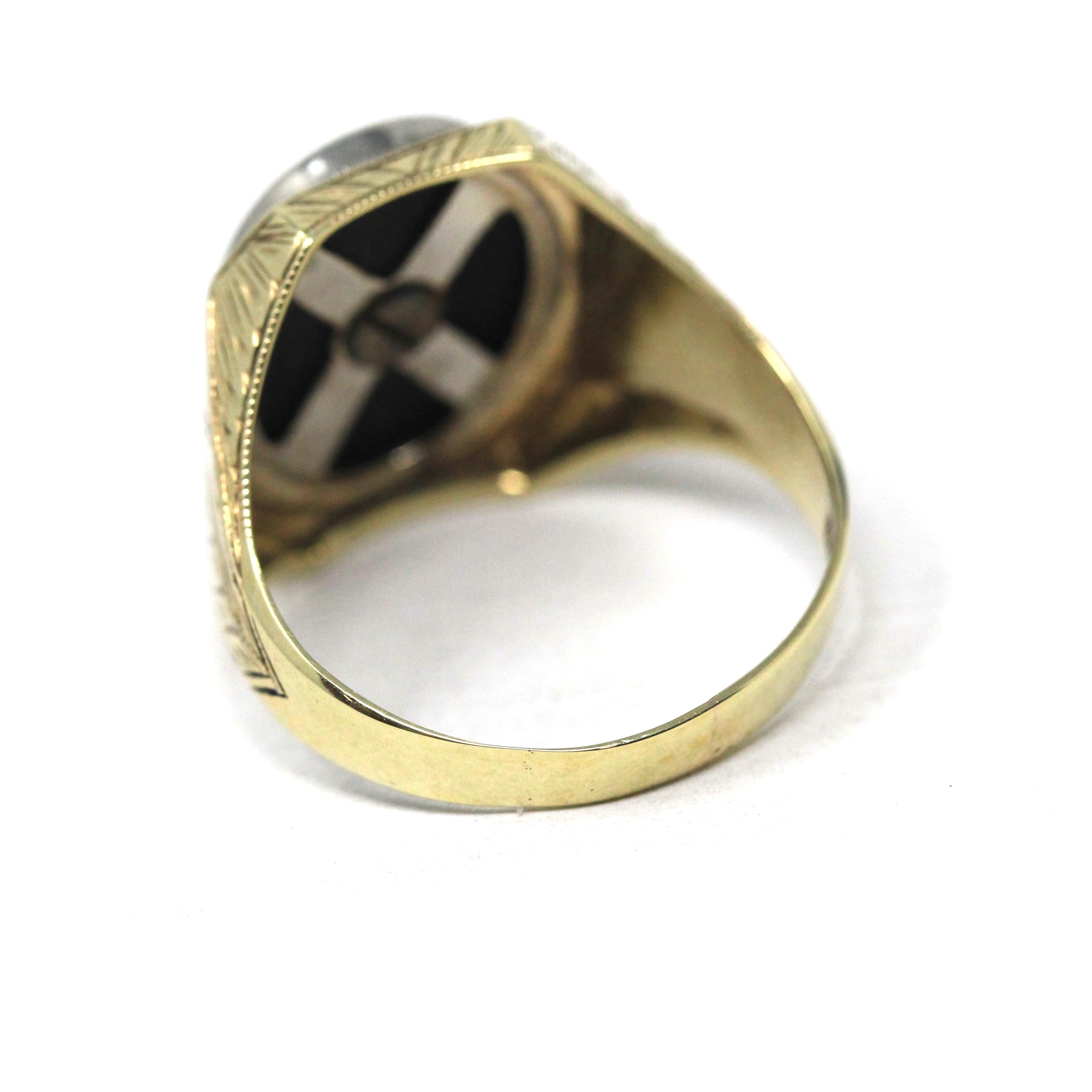 Letter "H" Ring - Art Deco 10k Yellow Gold Black Onyx Old English Initial - Vintage 1930s Signet Size 9 1/2 Statement Unisex Fine Jewelry