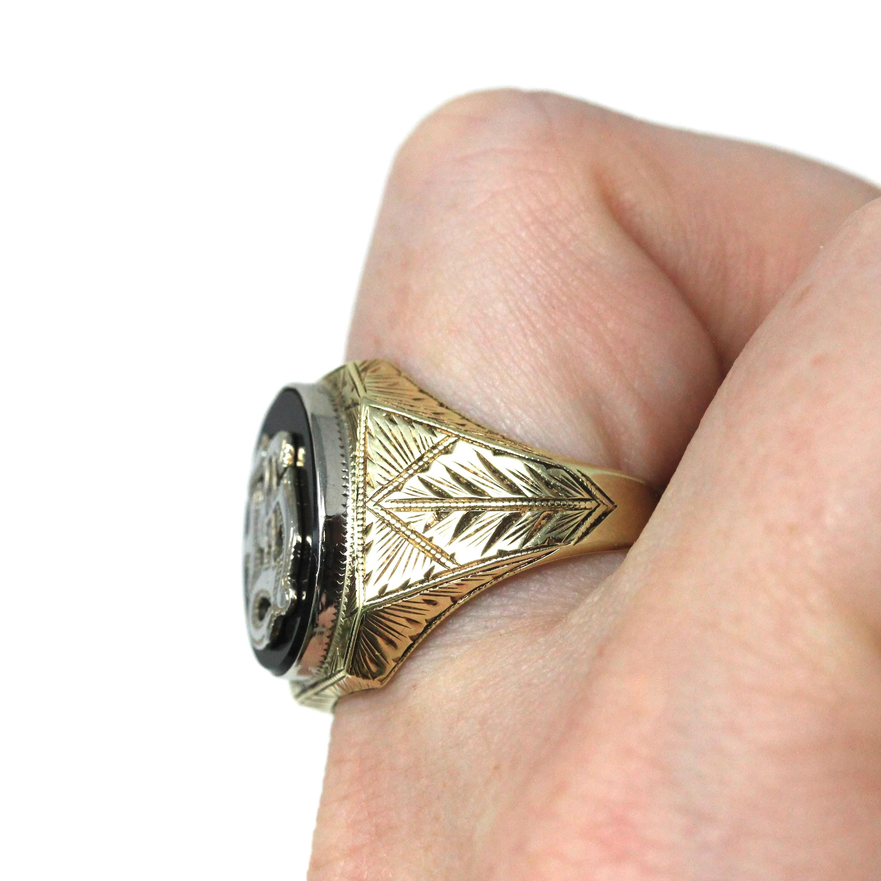 Letter "H" Ring - Art Deco 10k Yellow Gold Black Onyx Old English Initial - Vintage 1930s Signet Size 9 1/2 Statement Unisex Fine Jewelry