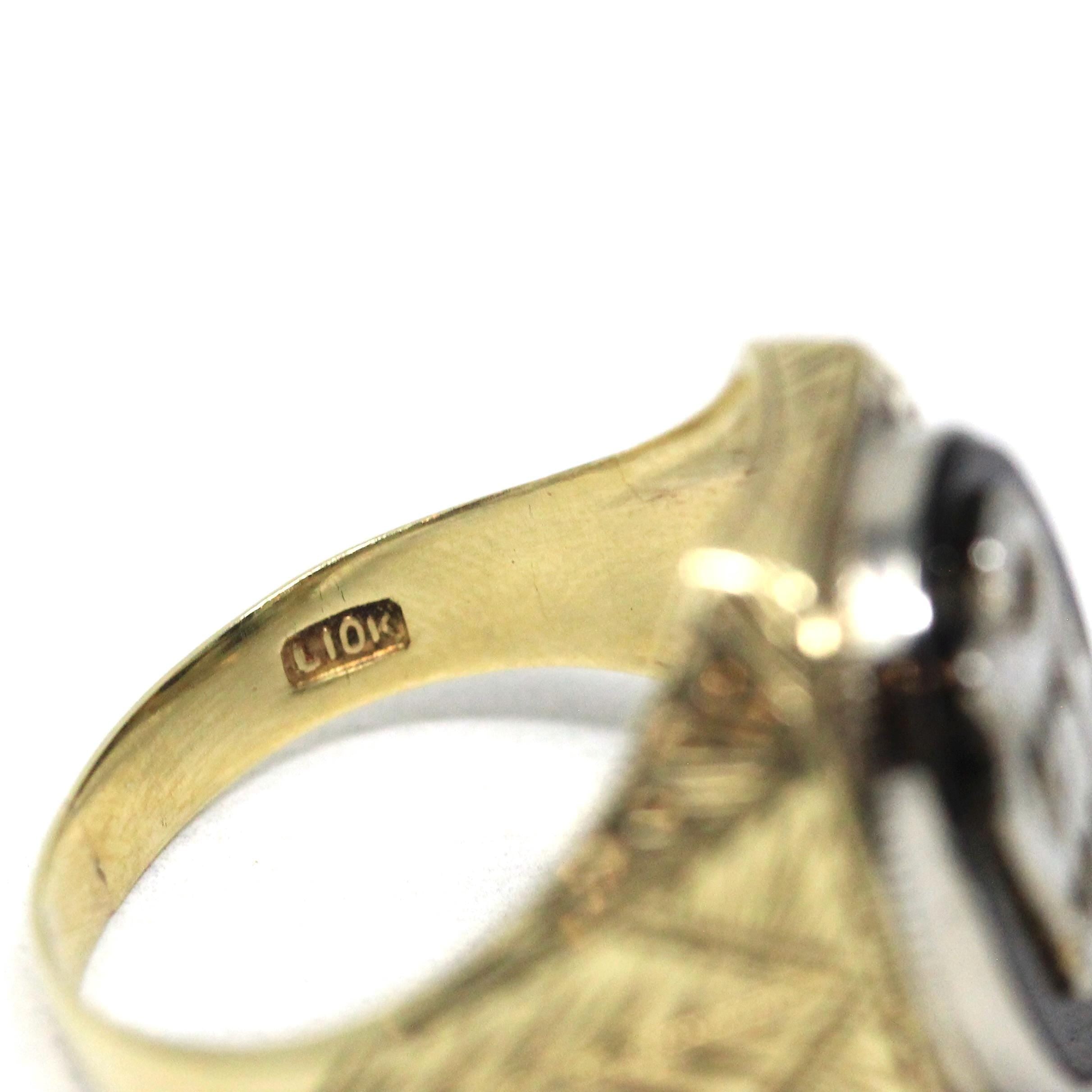 Letter "H" Ring - Art Deco 10k Yellow Gold Black Onyx Old English Initial - Vintage 1930s Signet Size 9 1/2 Statement Unisex Fine Jewelry
