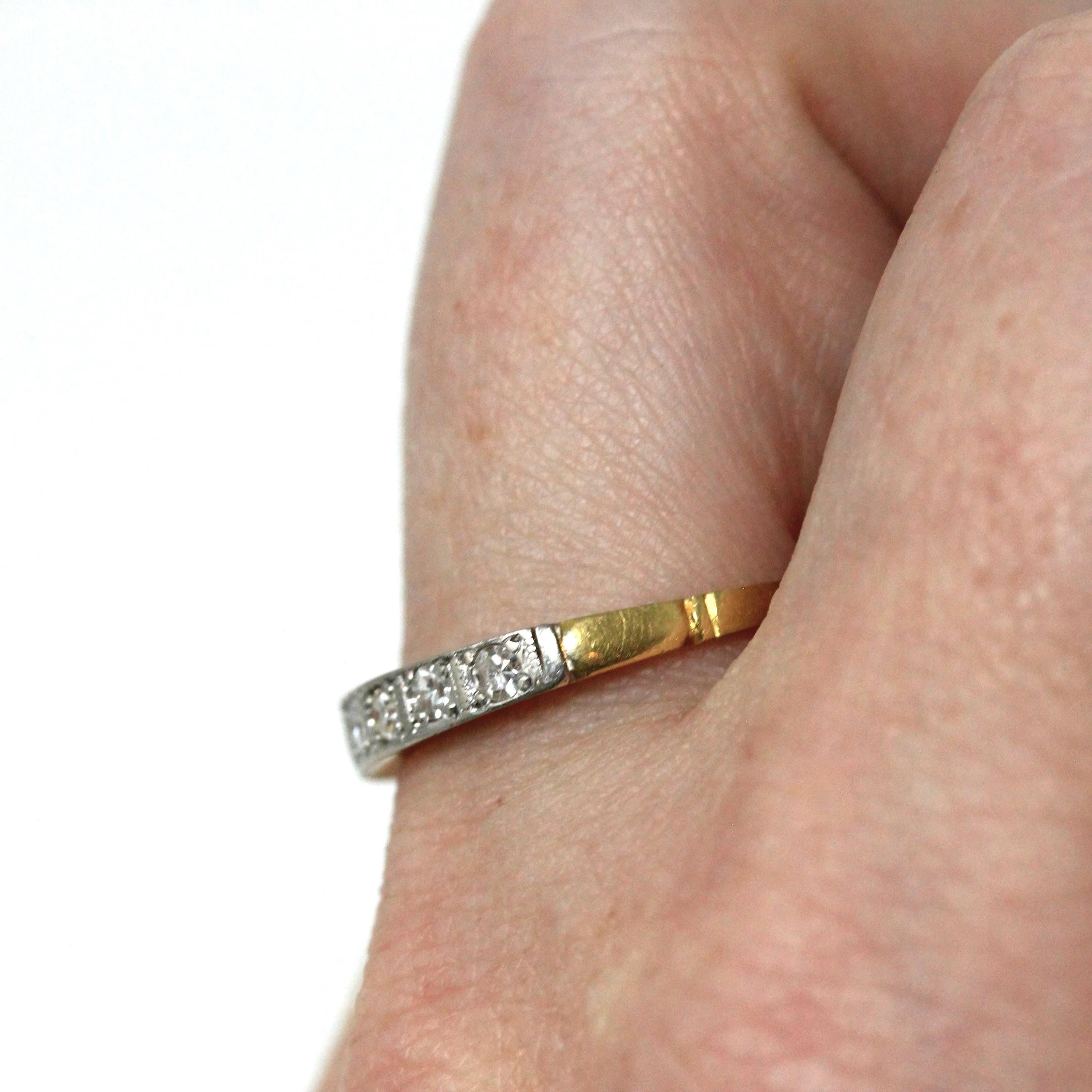 Diamond Wedding Band - Mid Century 18k Yellow Gold & Platinum Half Eternity Ring - Hallmarked 1942 Size 8 Fine Two Tone Bridal Band Jewelry