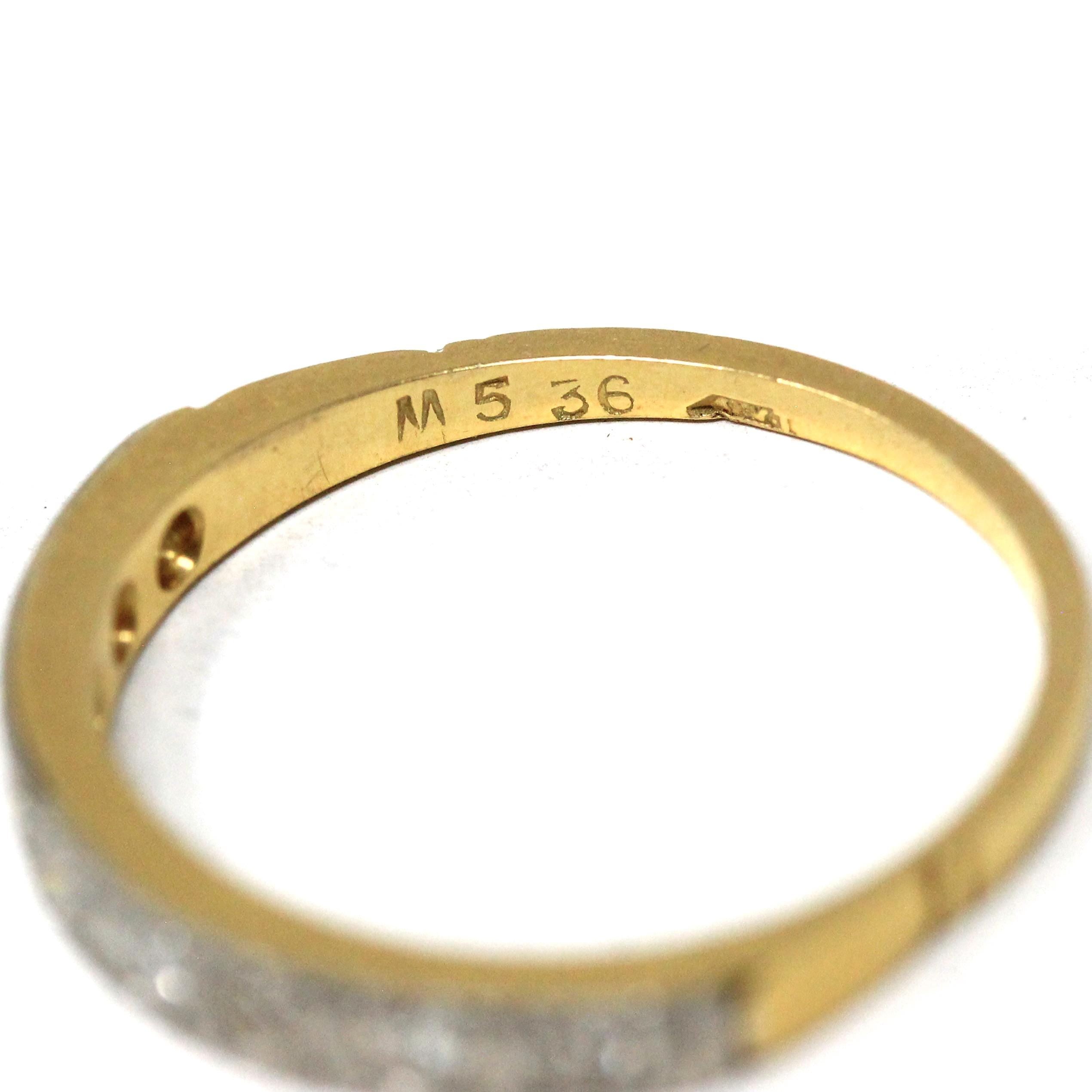 Diamond Wedding Band - Mid Century 18k Yellow Gold & Platinum Half Eternity Ring - Hallmarked 1942 Size 8 Fine Two Tone Bridal Band Jewelry