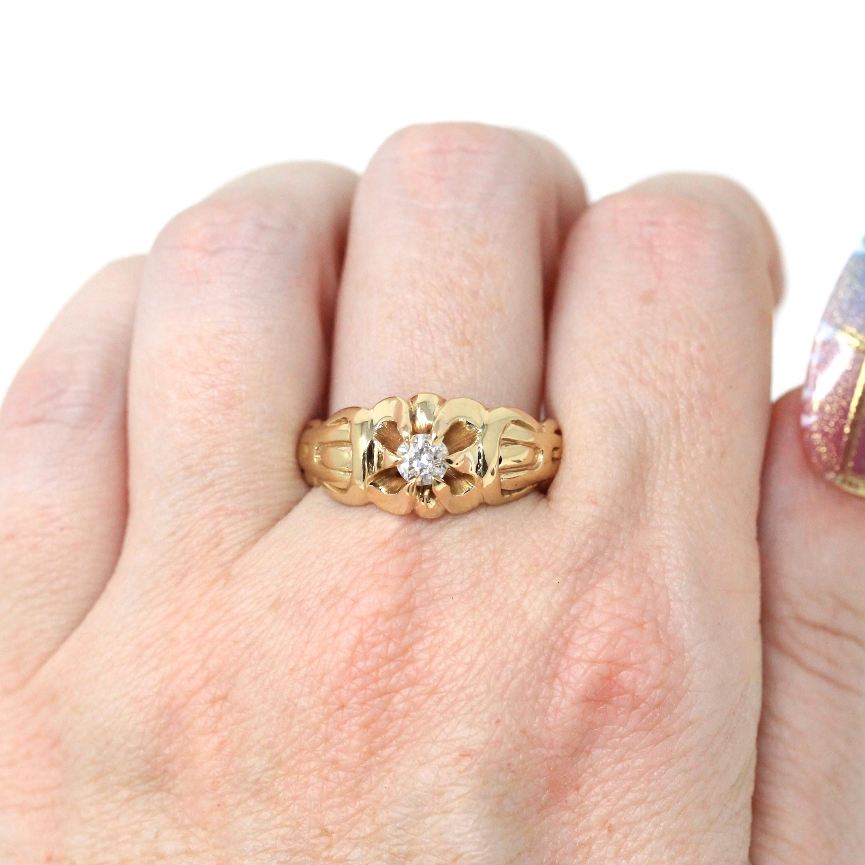 Edwardian Diamond Ring - Antique 14k Yellow Gold Natural Gemstone - Vintage 1900s Size 10 1/2 Belcher Men's Unisex Fine Engagement Jewelry