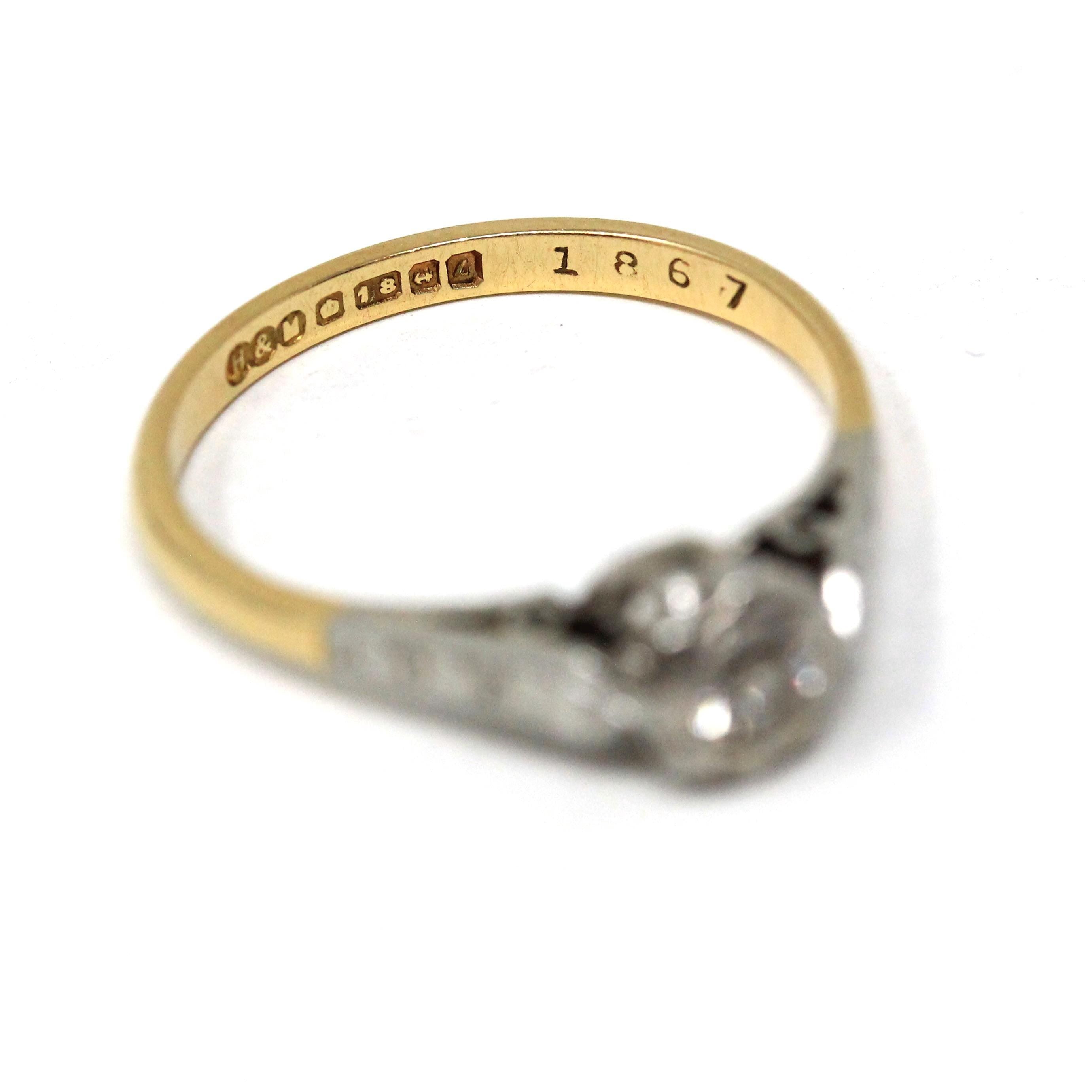 Vintage Diamond Ring - Mid Century Era 18k Yellow & White Gold Natural Gemstone Engagement - Circa 1960s Size 5 Two Tone Fine Bridal Jewelry