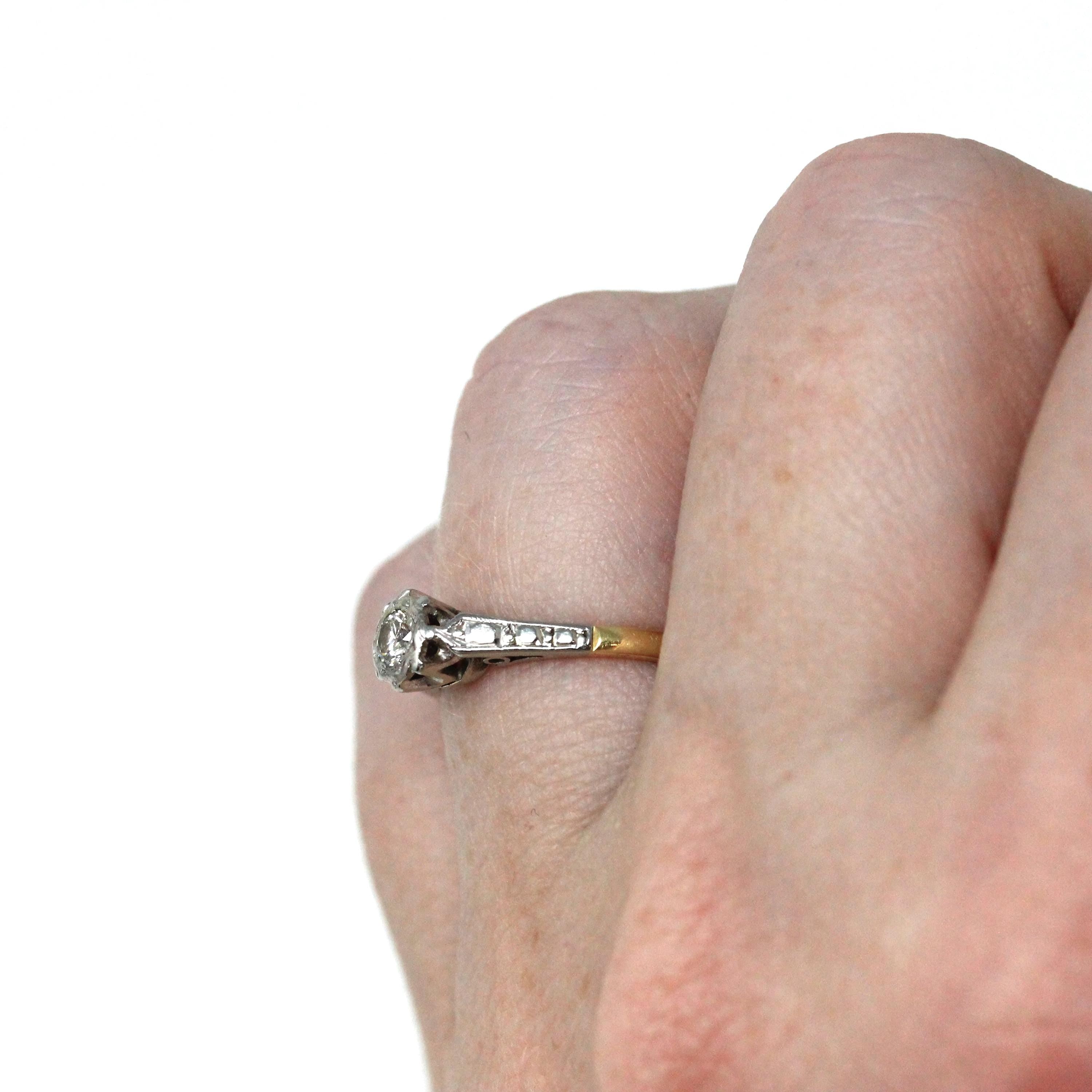 Vintage Diamond Ring - Mid Century Era 18k Yellow & White Gold Natural Gemstone Engagement - Circa 1960s Size 5 Two Tone Fine Bridal Jewelry