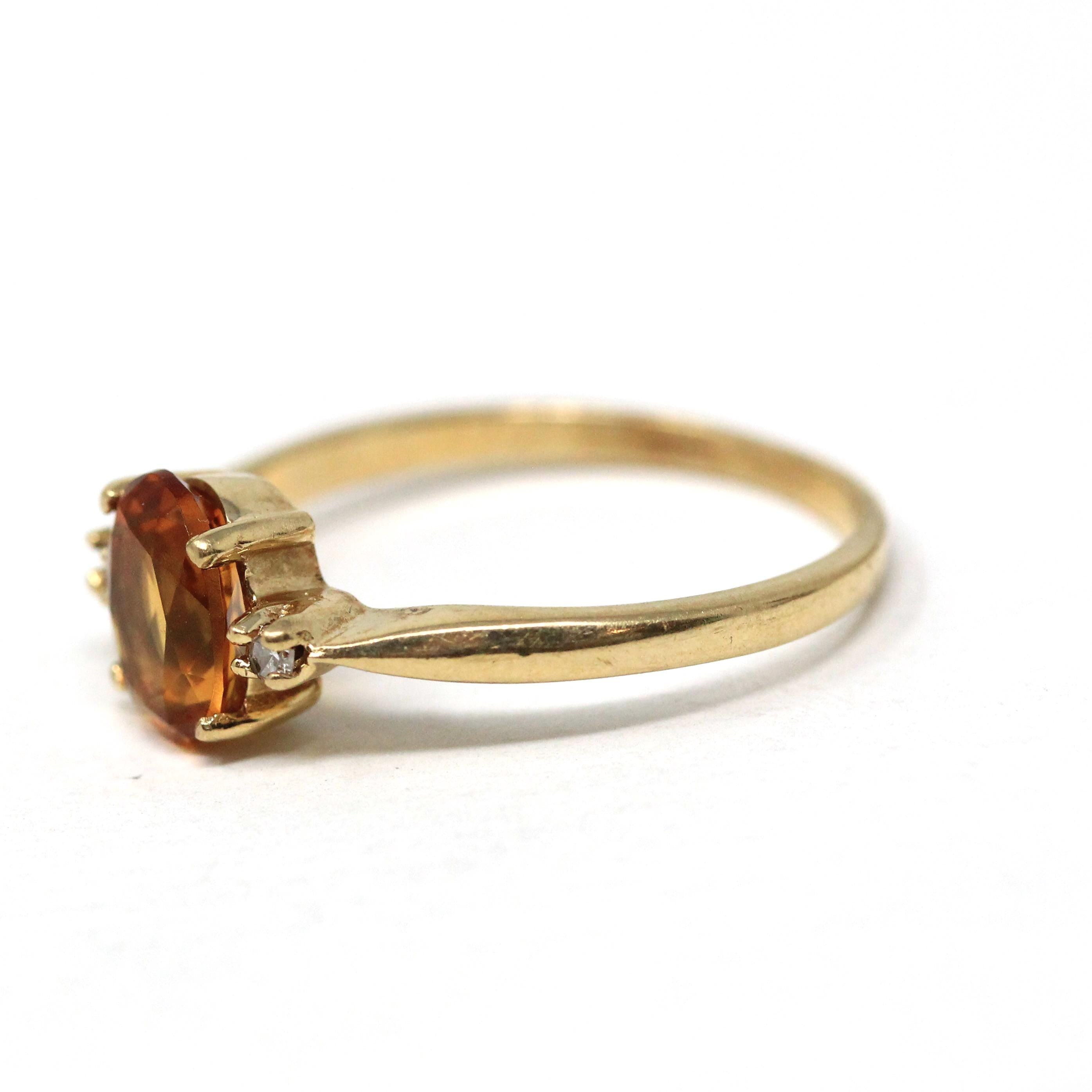 Citrine & Diamond Ring - Estate 10k Yellow Gold Oval Faceted 1.13 CT Gem - Circa 1990s Era Size 8.25 November Birthstone Fine Accent Jewelry