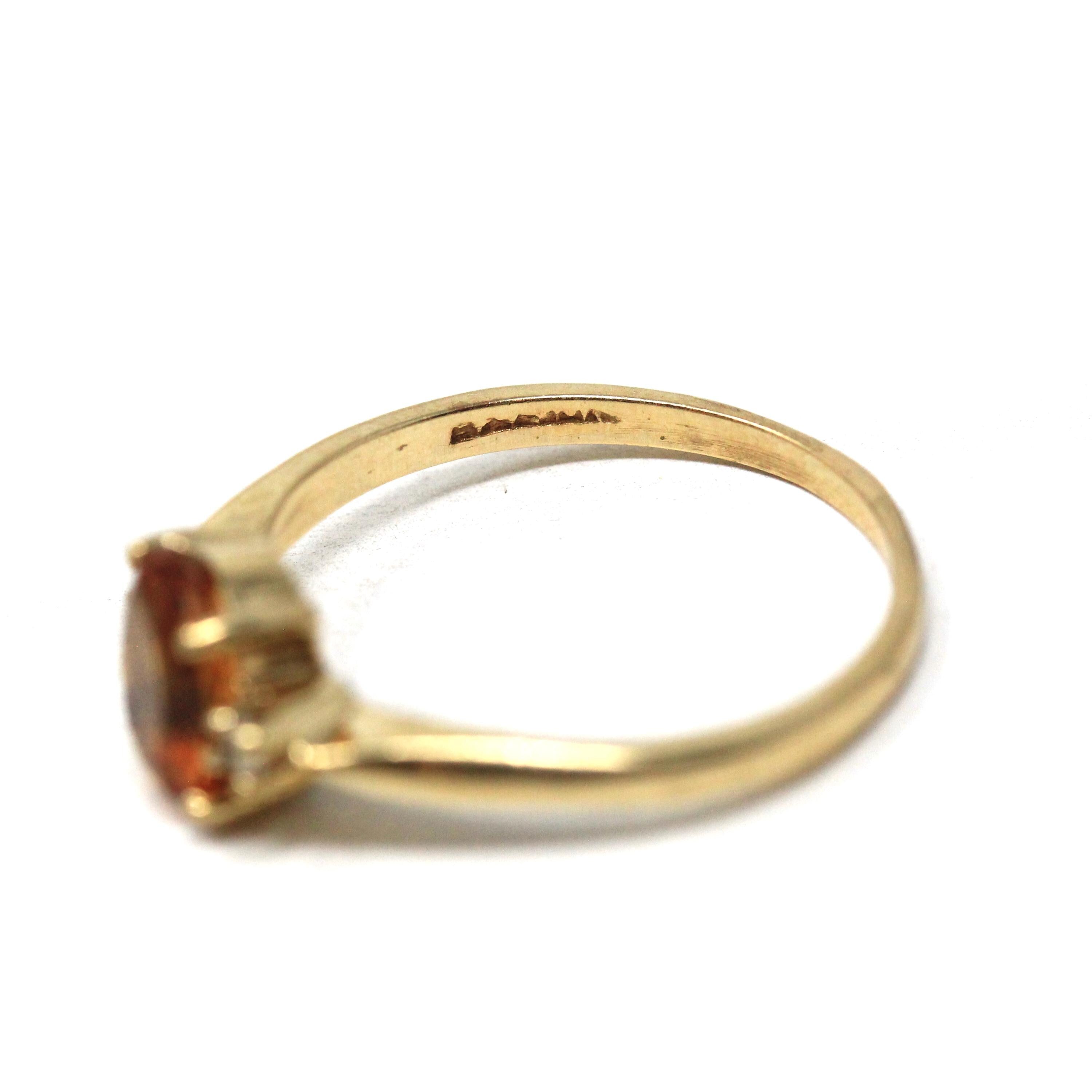 Citrine & Diamond Ring - Estate 10k Yellow Gold Oval Faceted 1.13 CT Gem - Circa 1990s Era Size 8.25 November Birthstone Fine Accent Jewelry