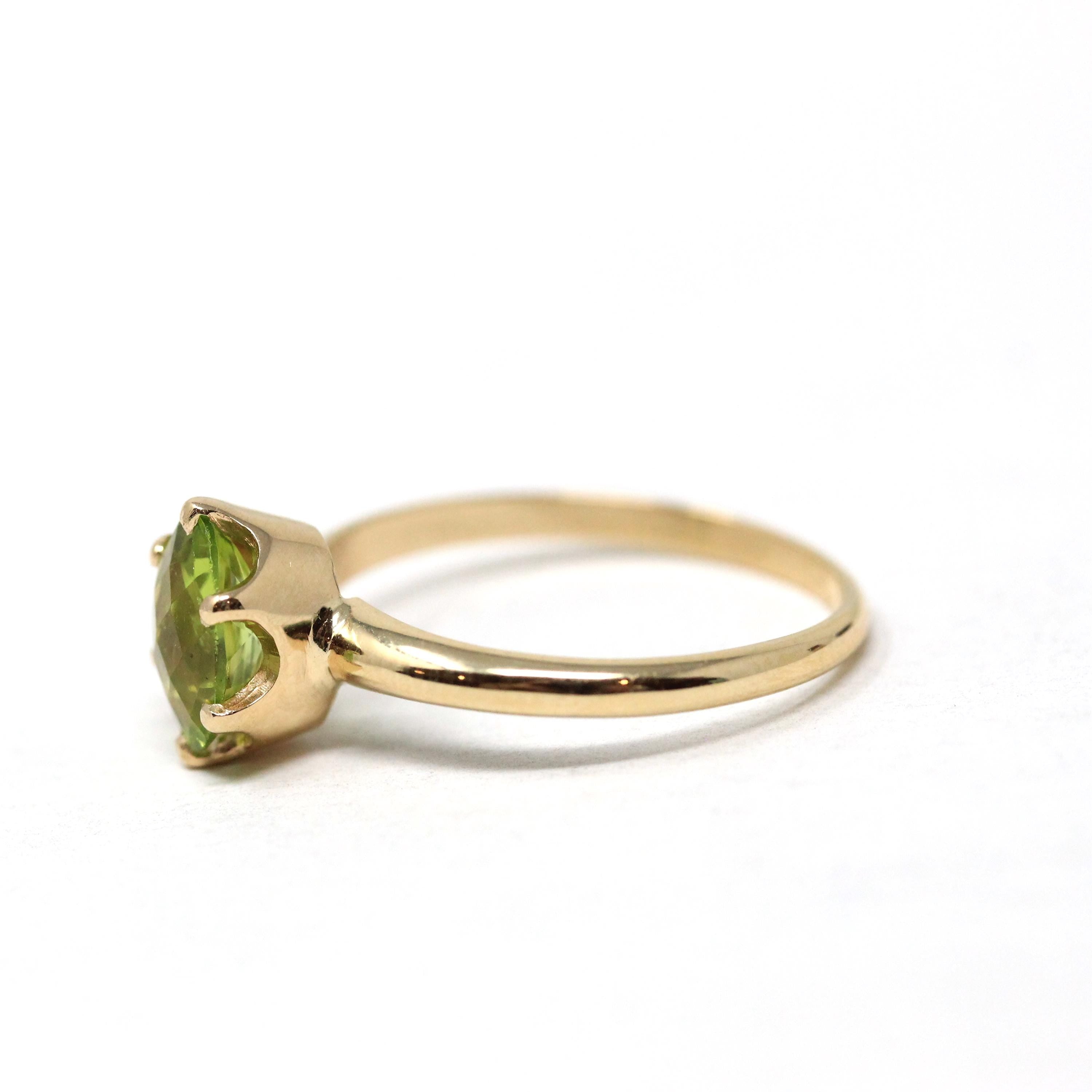 Estate Peridot Ring - Modern Era 14k Yellow Gold Natural Green Gemstone Solitaire - Vintage 2000s Size 6 3/4 August Birthstone Fine Jewelry