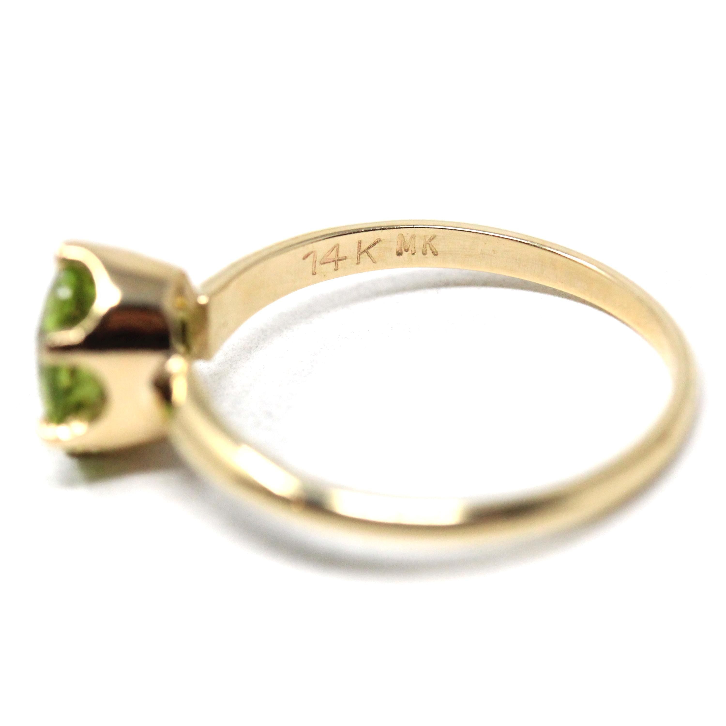 Estate Peridot Ring - Modern Era 14k Yellow Gold Natural Green Gemstone Solitaire - Vintage 2000s Size 6 3/4 August Birthstone Fine Jewelry