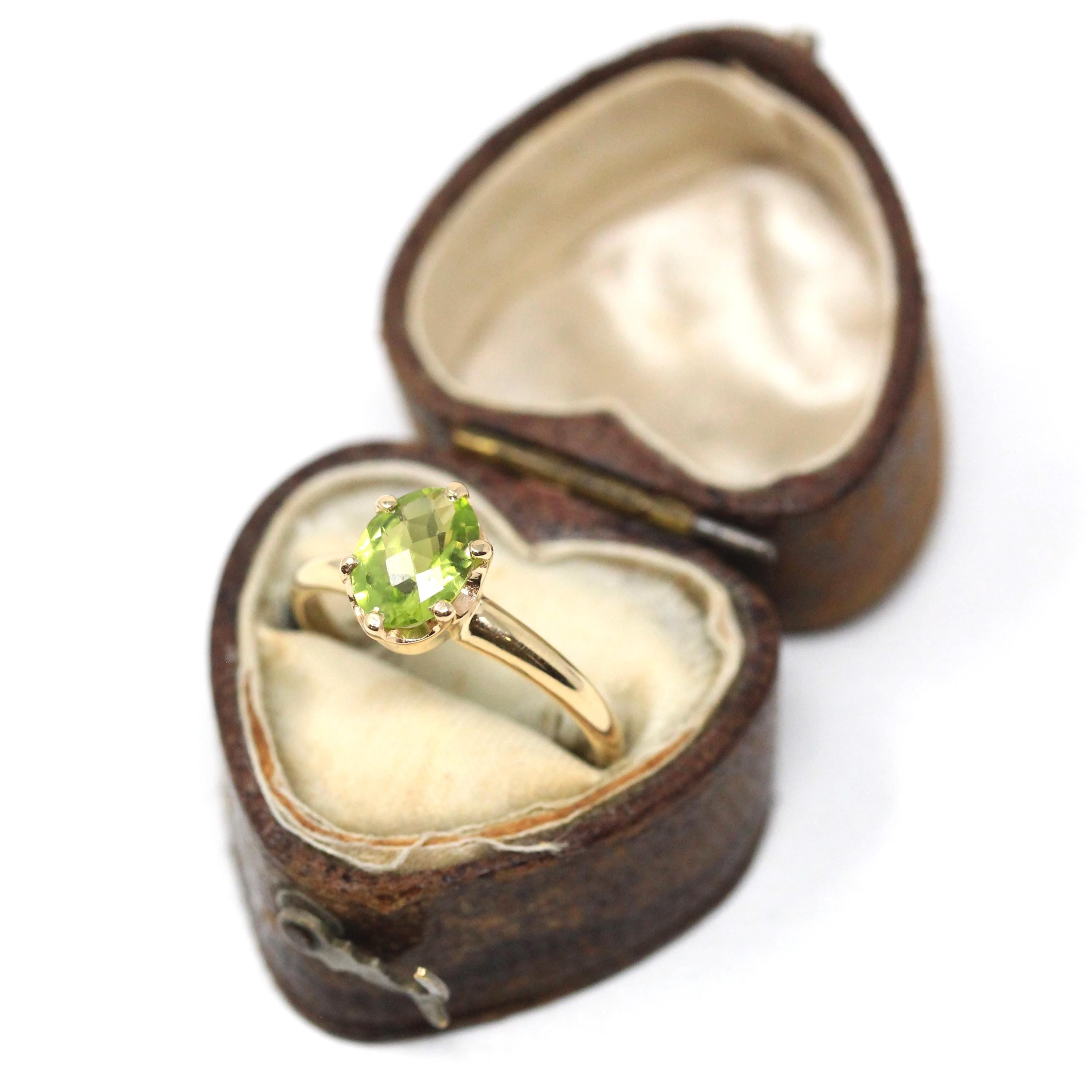 Estate Peridot Ring - Modern Era 14k Yellow Gold Natural Green Gemstone Solitaire - Vintage 2000s Size 6 3/4 August Birthstone Fine Jewelry