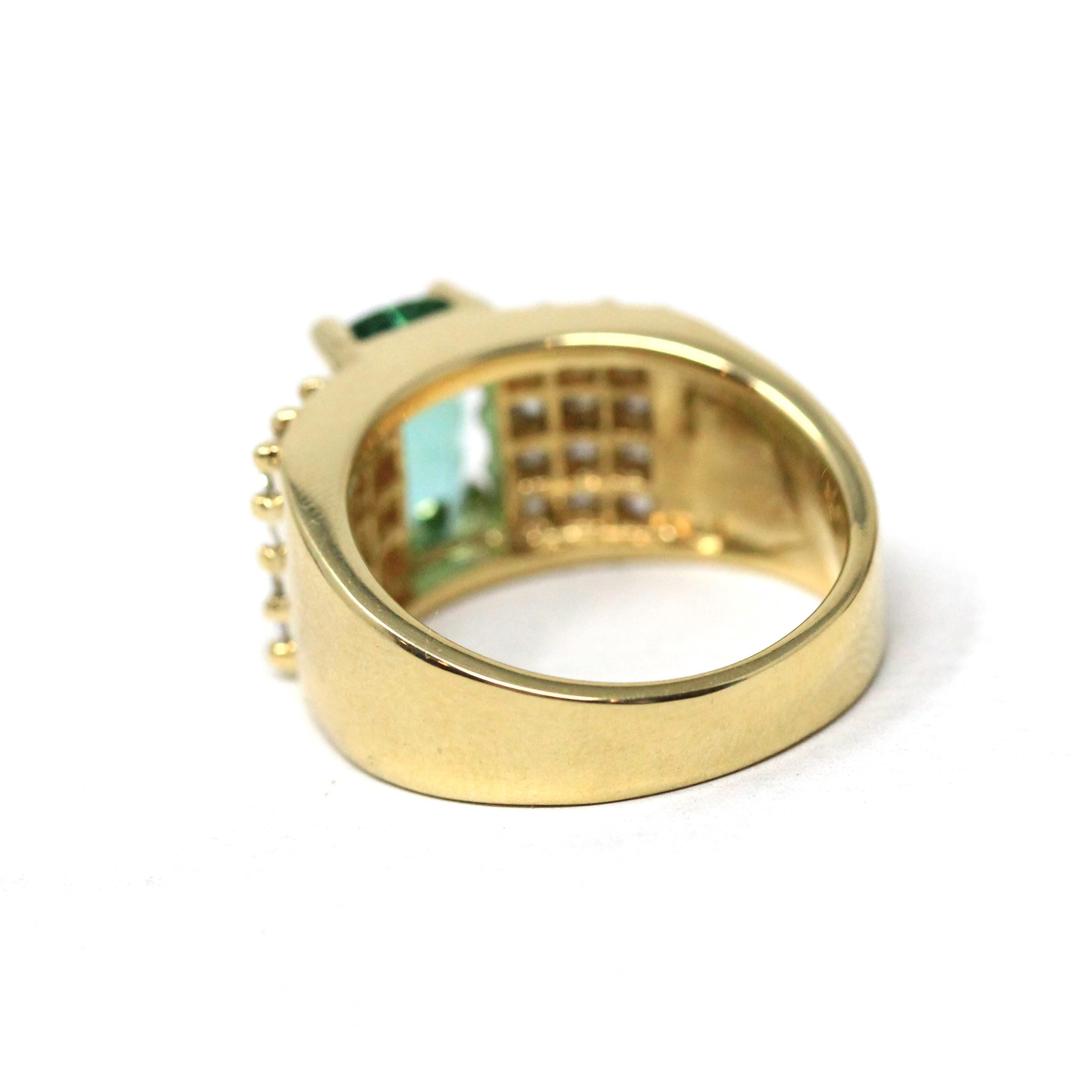 Tourmaline & Diamond Ring - Modern Era 18k Yellow Gold Natural Green Gemstone Statement - Estate Size 7 Bold October Birthstone Fine Jewelry