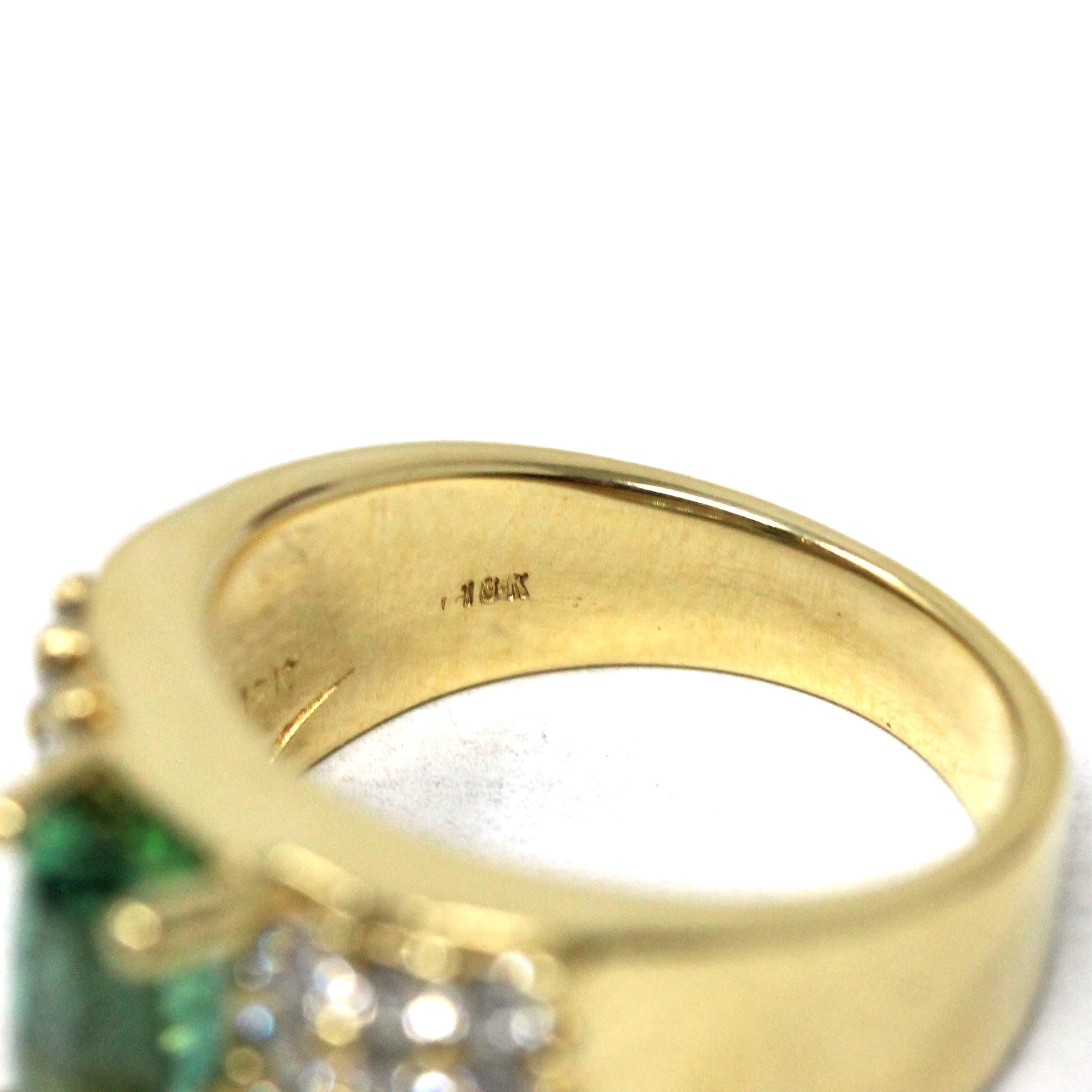 Tourmaline & Diamond Ring - Modern Era 18k Yellow Gold Natural Green Gemstone Statement - Estate Size 7 Bold October Birthstone Fine Jewelry