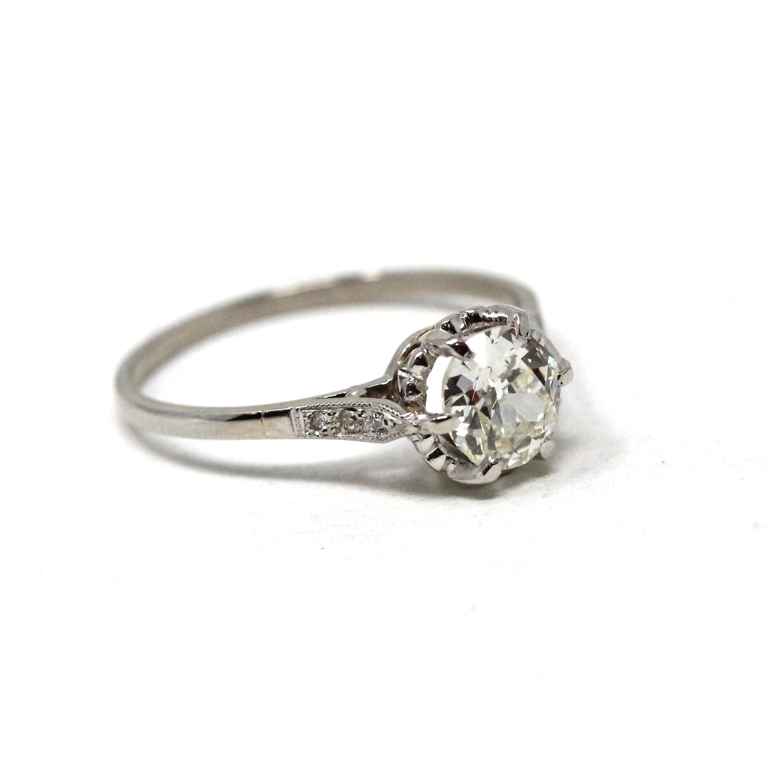Vintage Engagement Ring - Art Deco Platinum .84 CT Old European Cut Diamond Statement - Circa 1930s Size 8 Bridal Fine GIA Report Jewelry