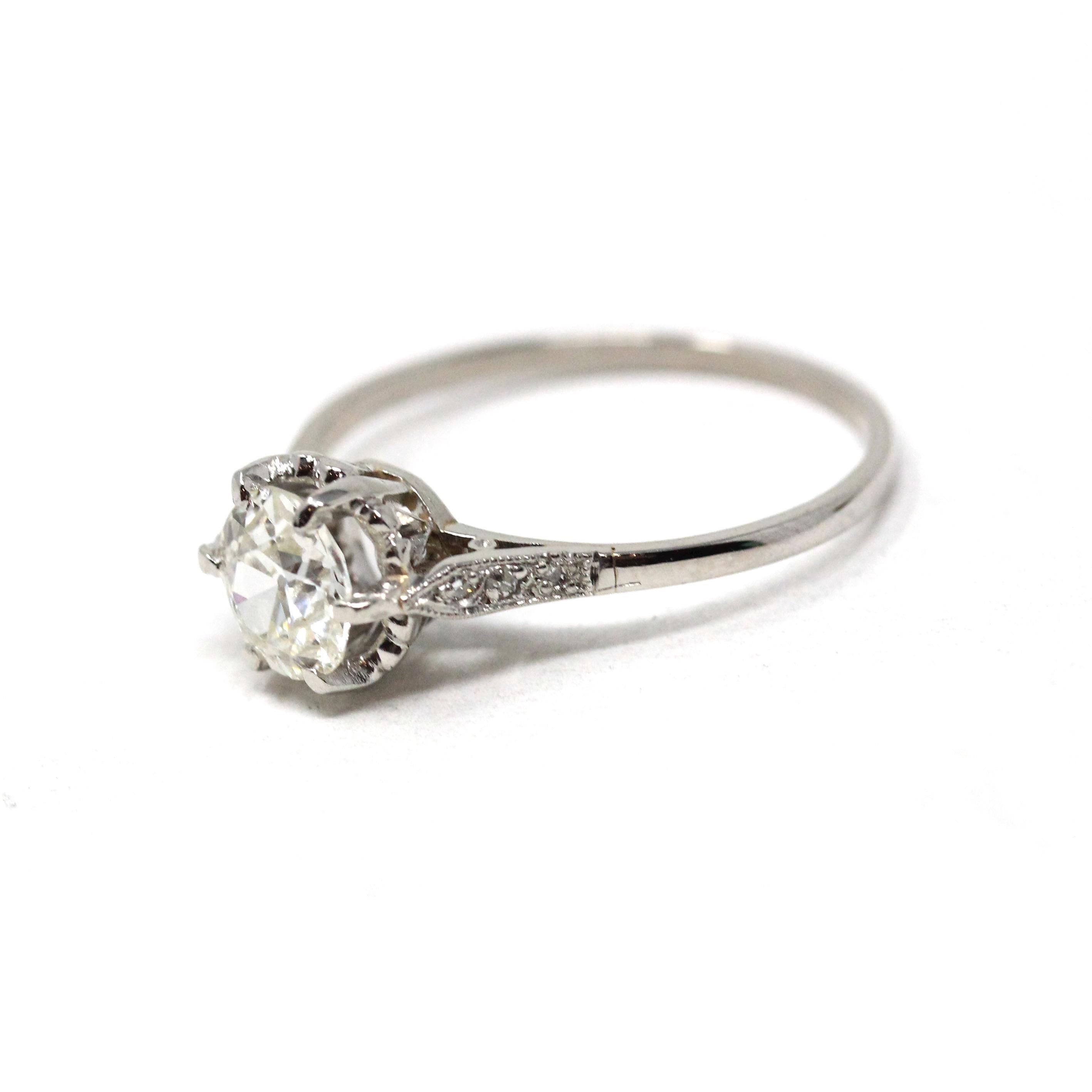 Vintage Engagement Ring - Art Deco Platinum .84 CT Old European Cut Diamond Statement - Circa 1930s Size 8 Bridal Fine GIA Report Jewelry