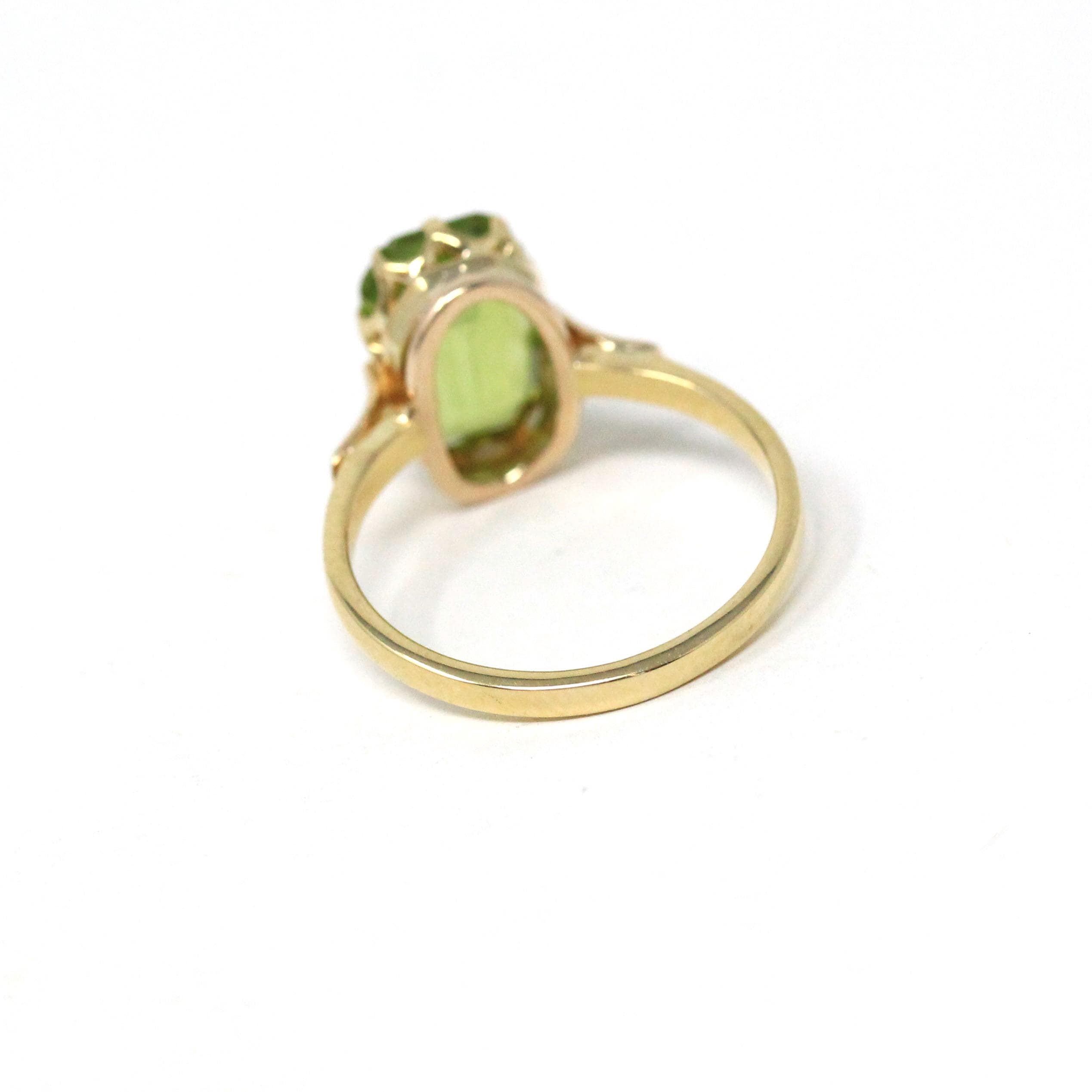 Natural Peridot Ring - Edwardian 14k Yellow Gold 1.24 CT Green Gemstone - Antique Circa 1910s Era Size 6 1/4 August Birthstone Fine Jewelry