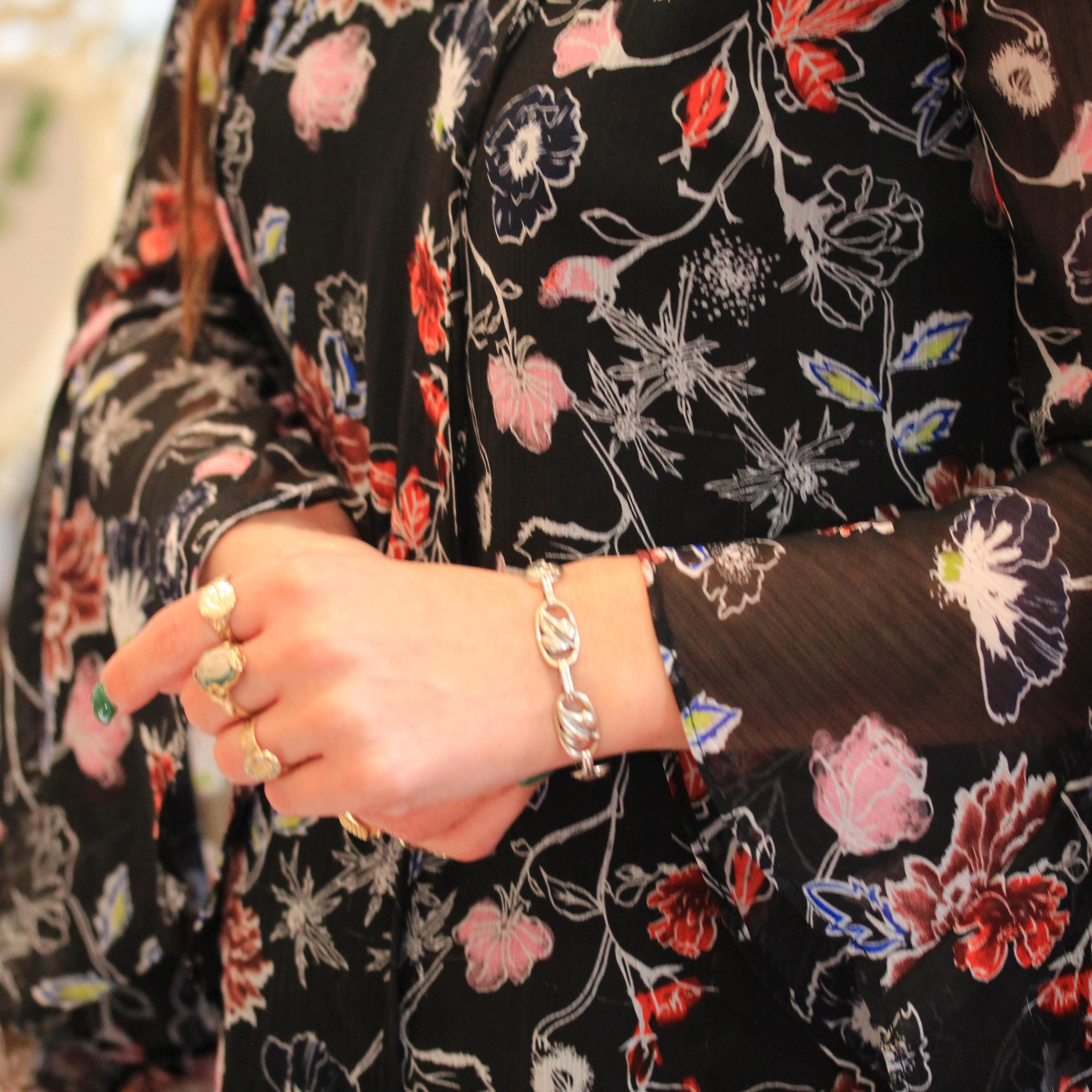 Vintage Leaf Bracelet - Mid Century Sterling Silver Nature Inspired Statement Design - Circa 1940s Era Collectible Signed Danecraft Jewelry