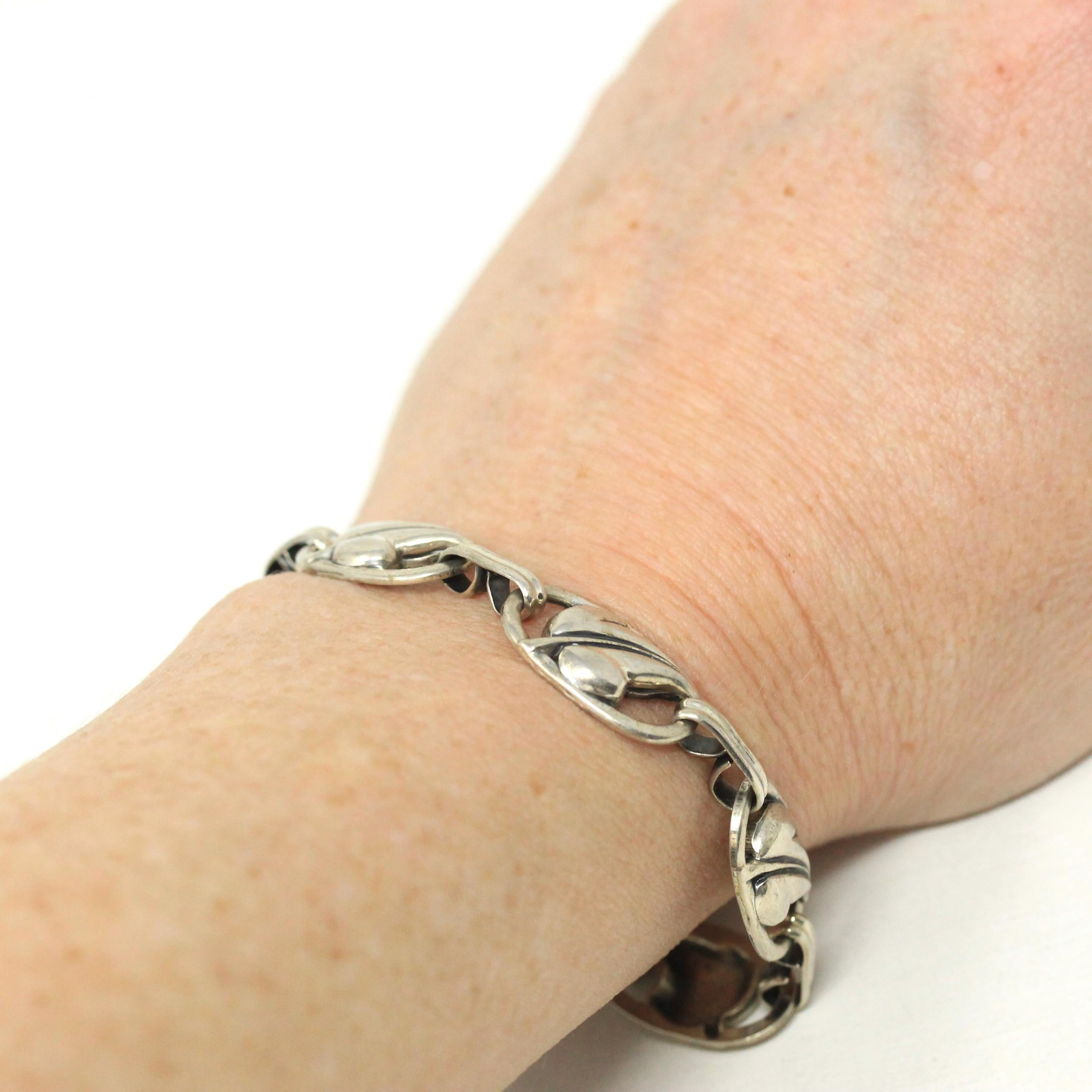 Vintage Leaf Bracelet - Mid Century Sterling Silver Nature Inspired Statement Design - Circa 1940s Era Collectible Signed Danecraft Jewelry