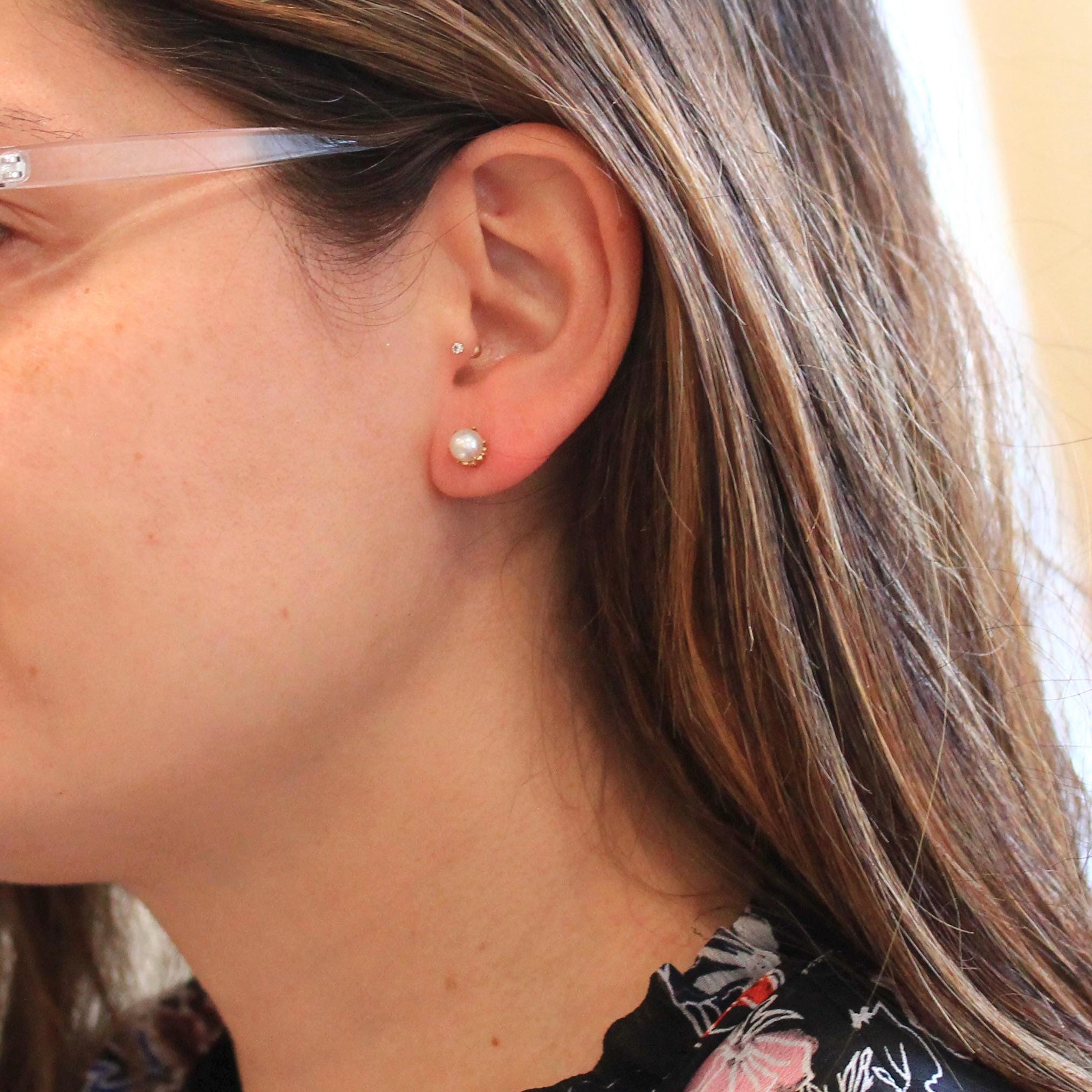 Vintage Cultured Pearl Earrings - Mid Century 10k Yellow Gold Round White Organic Gemstone Screw Backs - Circa 1940s Era BDA Fine Jewelry