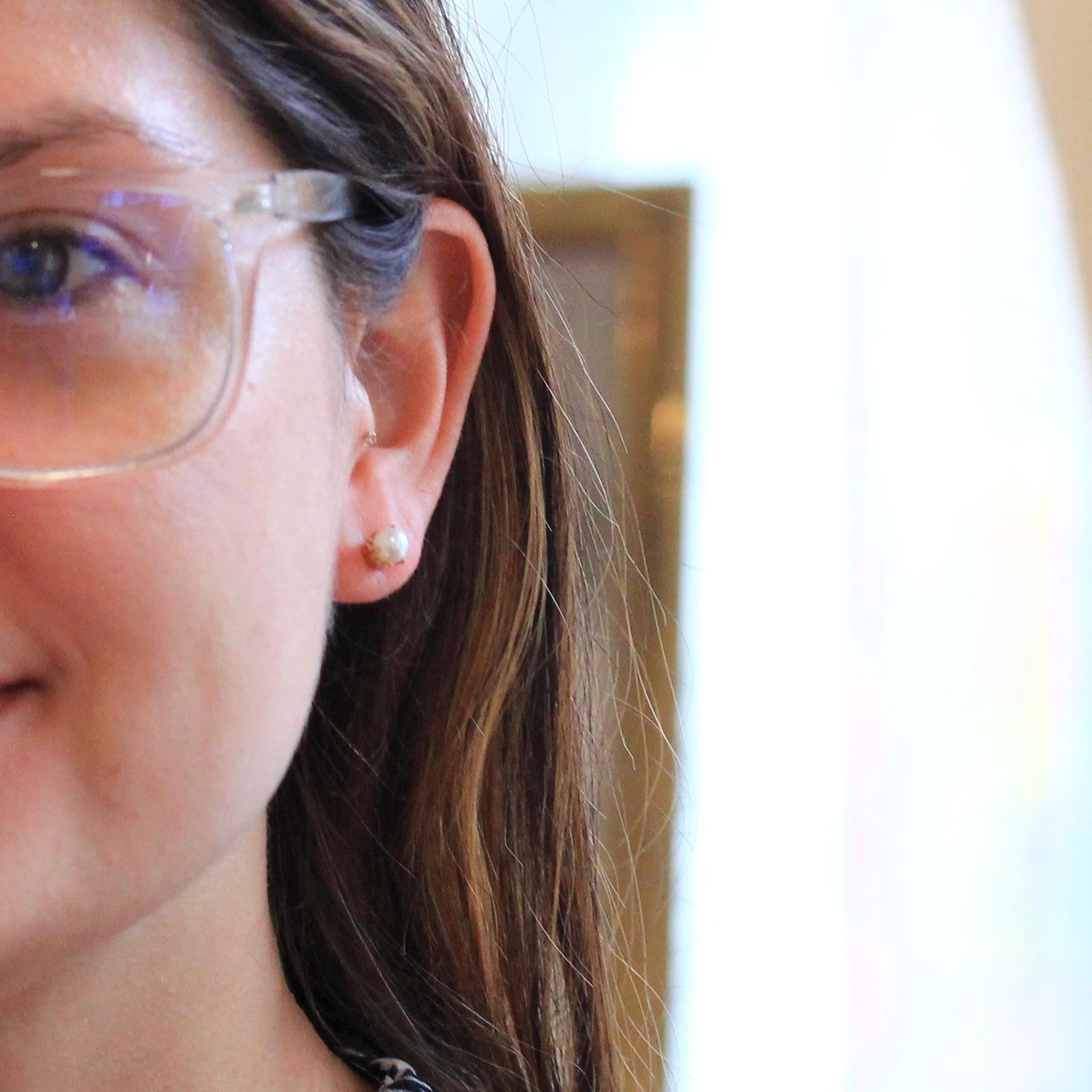 Vintage Cultured Pearl Earrings - Mid Century 10k Yellow Gold Round White Organic Gemstone Screw Backs - Circa 1940s Era BDA Fine Jewelry