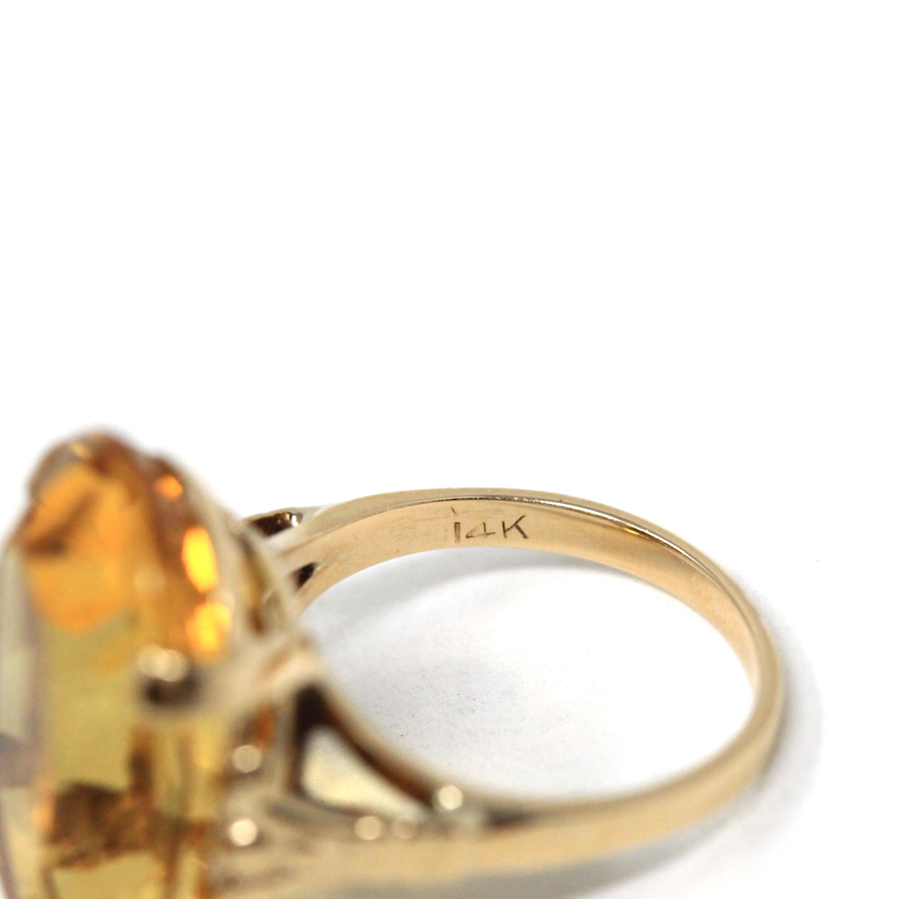 Natural Citrine Ring - Mid Century 14k Yellow Gold Oval Faceted Gemstone - Vintage Circa 1940s Era Size 5 November Birthstone Fine Jewelry