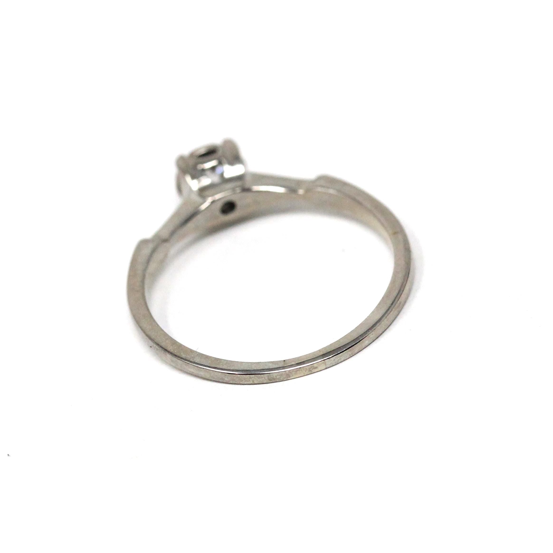 Mid Century Ring - Vintage 18k White Gold Solitaire Diamond Engagement - Circa 1950s Era Size 7 1/4 Illusion Head Fine Statement Jewelry