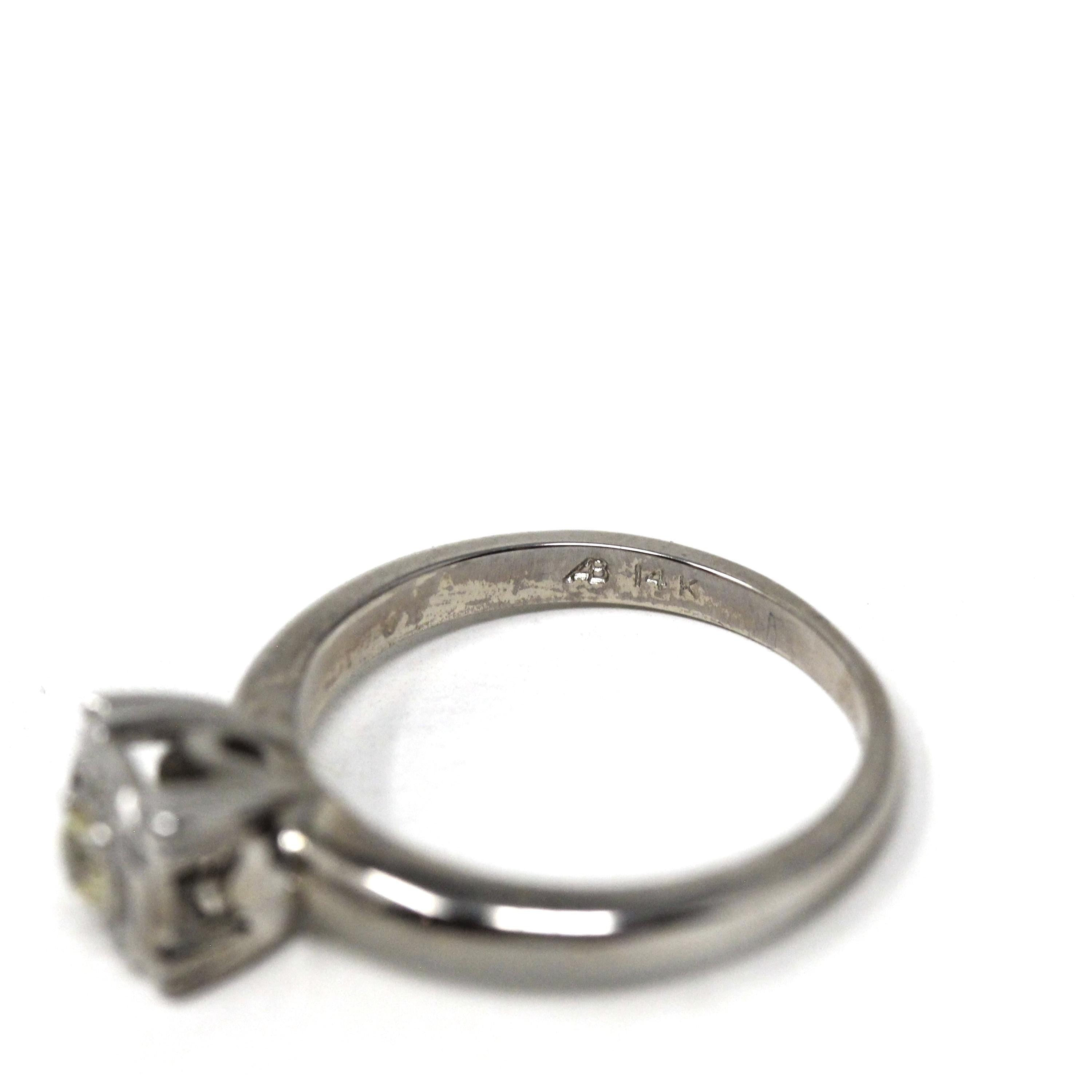 Illusion Halo Ring - Vintage 14k White Gold Natural Diamond Cluster Engagement - Mid Century Circa 1950s Era Size 5 1/4 Fine Bridal Jewelry