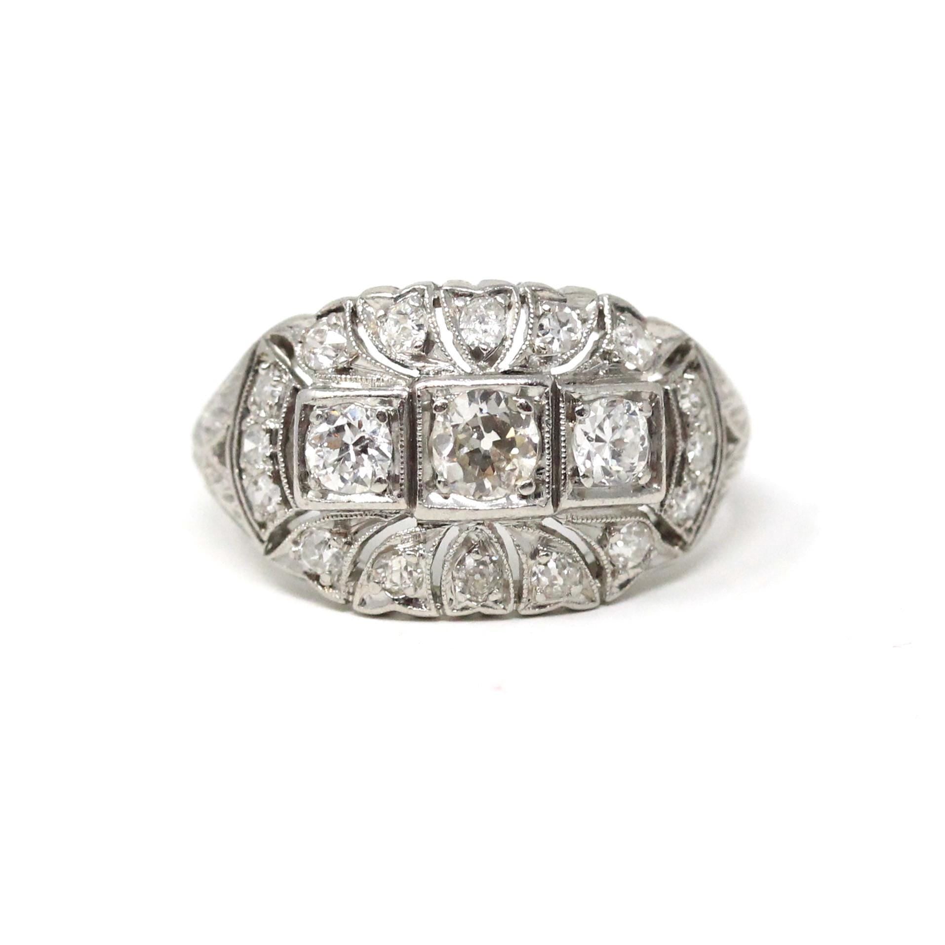 Vintage Engagement Ring - Platinum Art Deco Era .50 CTW Natural Diamond Cluster - Circa 1930s Era Size 4 3/4 Filigree Fine Statement Jewelry