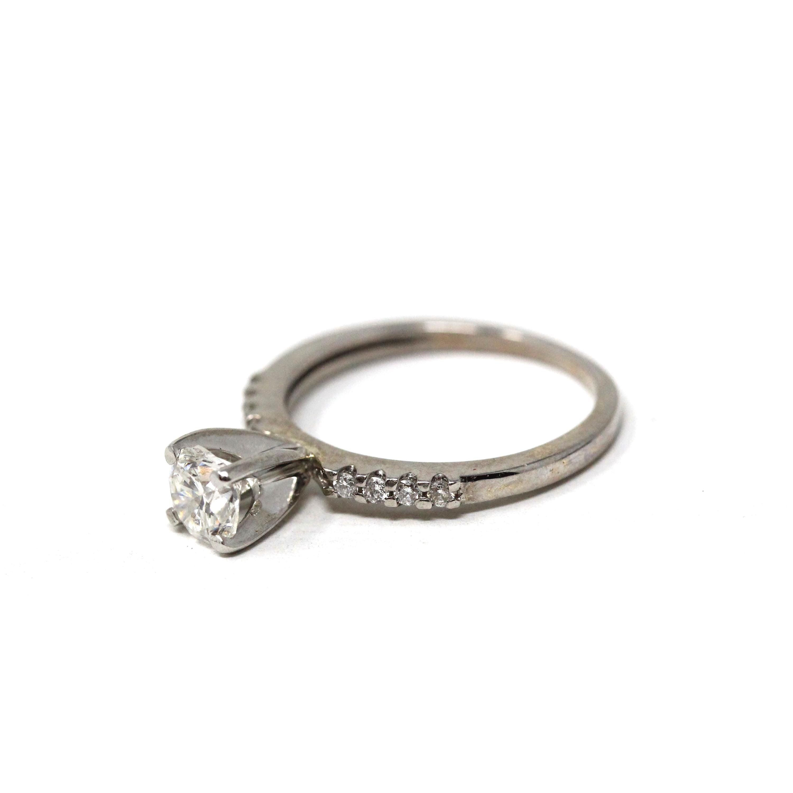 Diamond Engagement Ring - Modern 14k White Gold Natural Round Brilliant Cut Gems - Vintage Estate Era Size 5 Bridal Fine Statement Jewelry