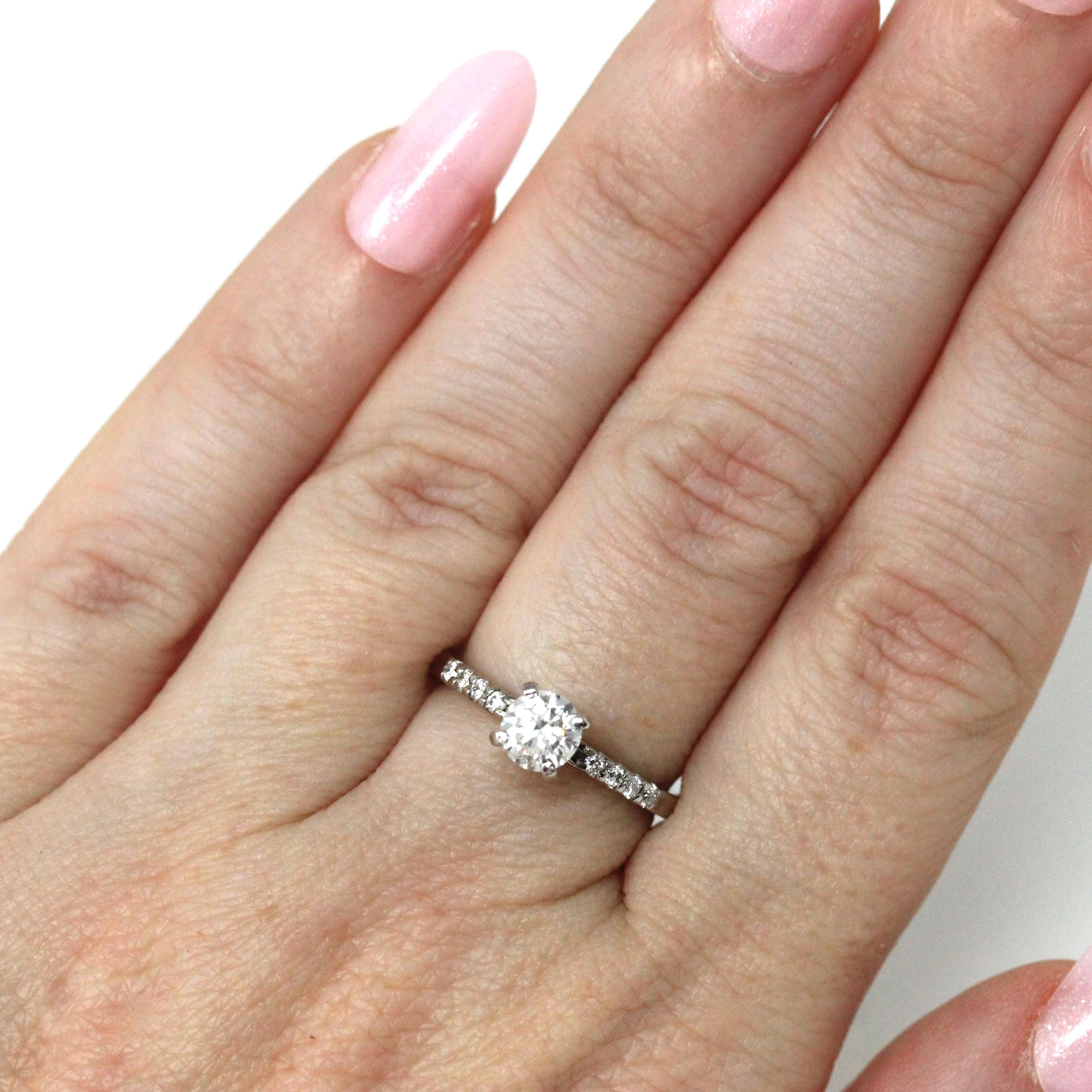 Diamond Engagement Ring - Modern 14k White Gold Natural Round Brilliant Cut Gems - Vintage Estate Era Size 5 Bridal Fine Statement Jewelry